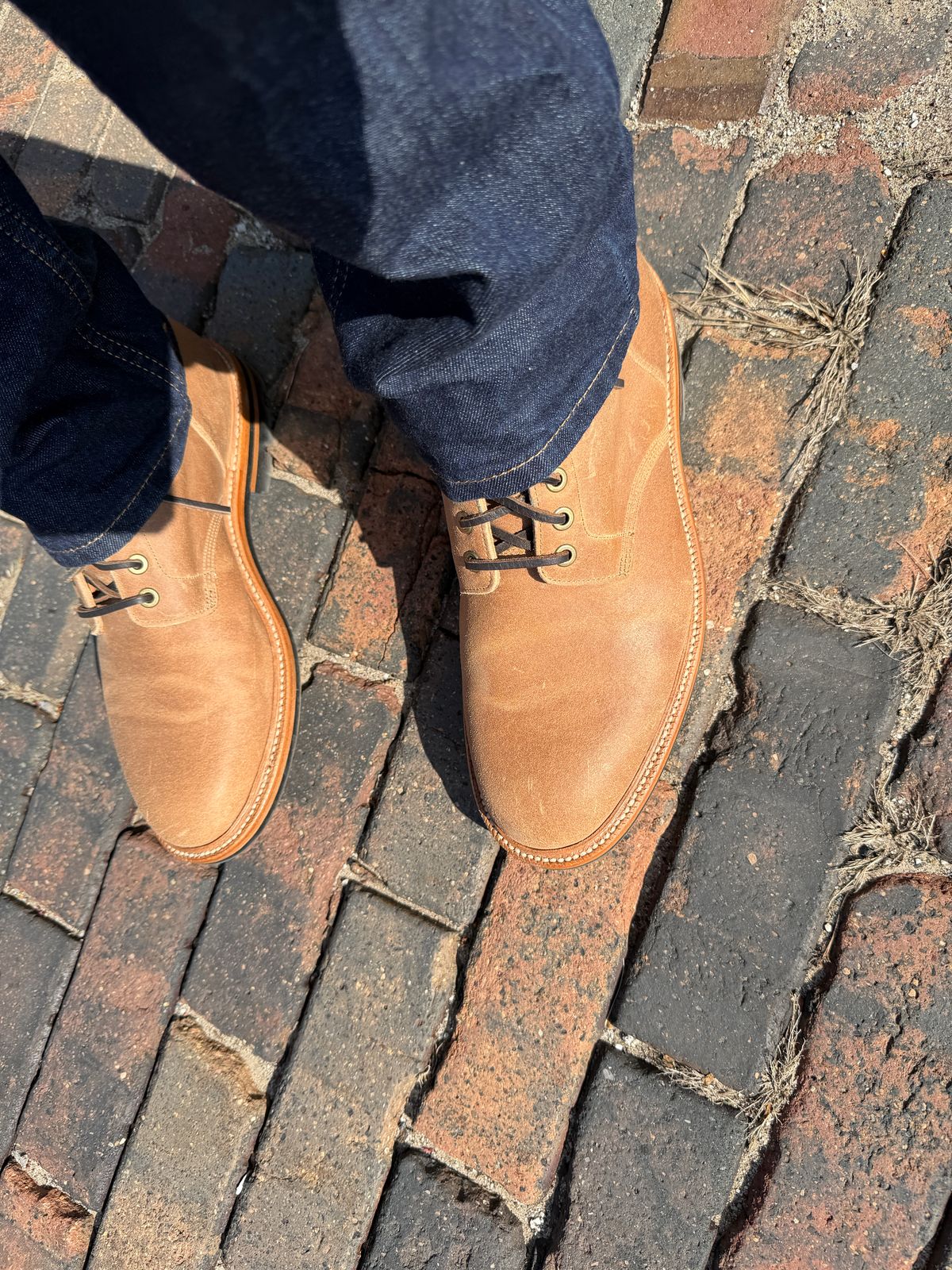 Photo by Michael on April 26, 2026 of the Grant Stone Diesel Boot in C.F. Stead Natural Waxy Commander Suede.