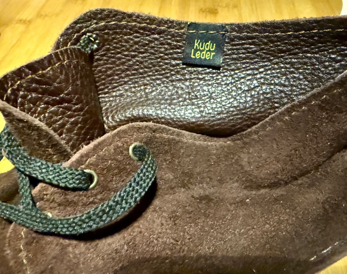 Photo by Michael on February 11, 2025 of the Schier Shoes Velskoen-Chocolate Brown in African Leather Creations Kudu Rough-out.