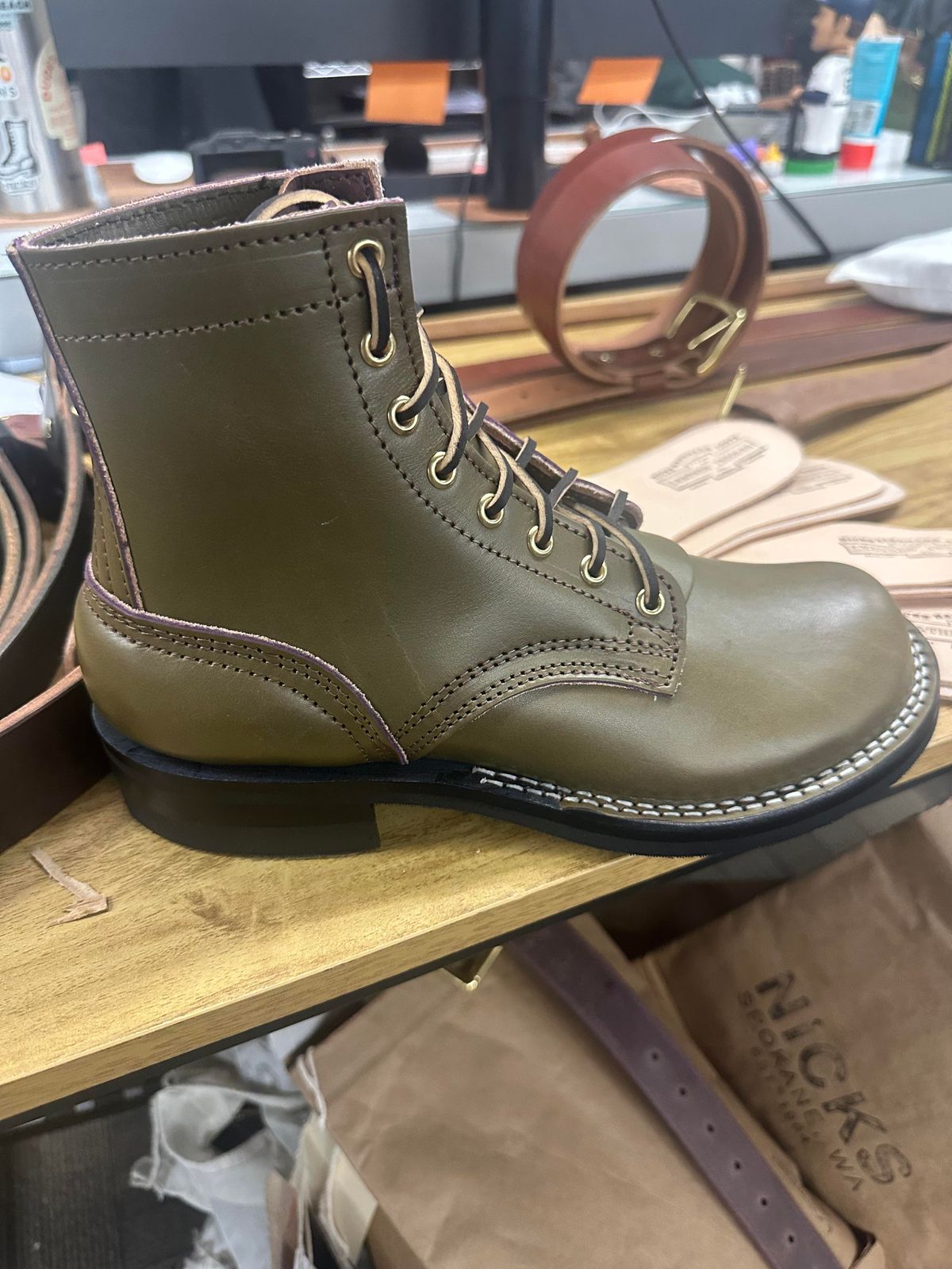 Photo by AckAttack6710 on January 16, 2026 of the Nicks MTO in Wickett & Craig "Barney" Purple Overdyed Olive.