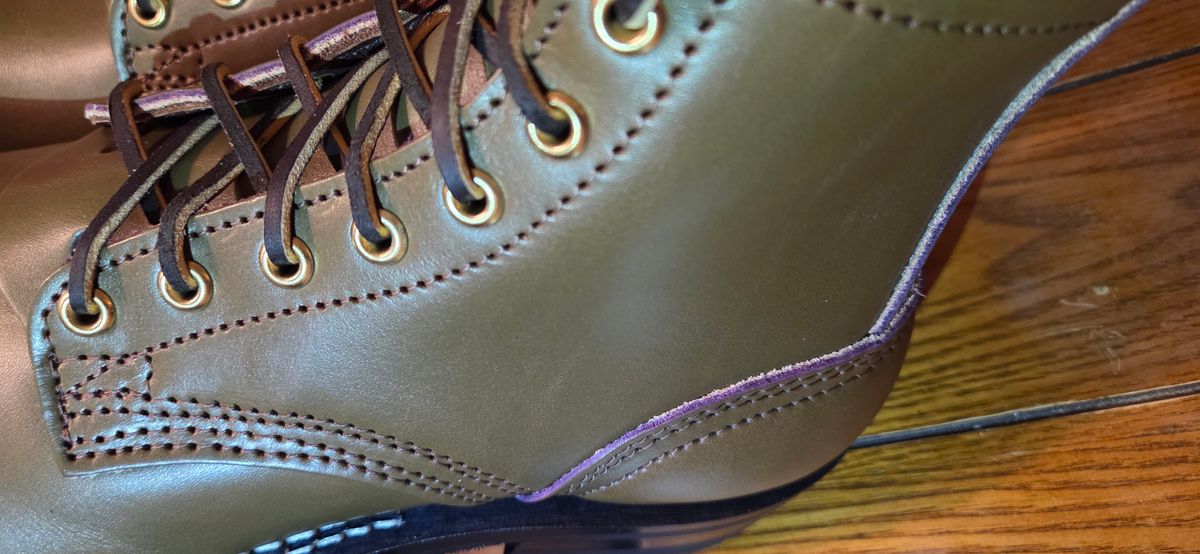 Photo by AckAttack6710 on January 16, 2026 of the Nicks MTO in Wickett & Craig "Barney" Purple Overdyed Olive.