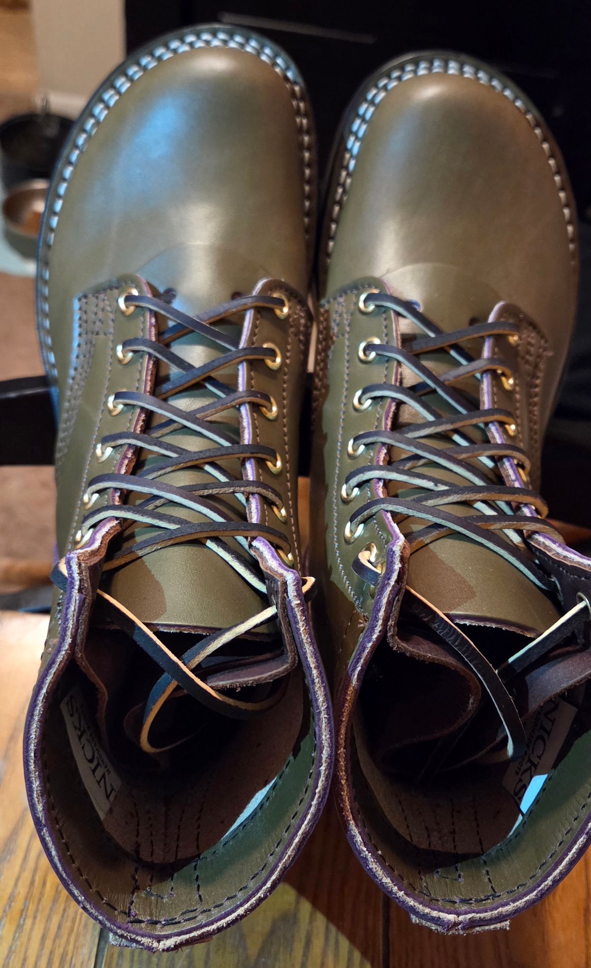 Photo by AckAttack6710 on January 16, 2026 of the Nicks MTO in Wickett & Craig "Barney" Purple Overdyed Olive.