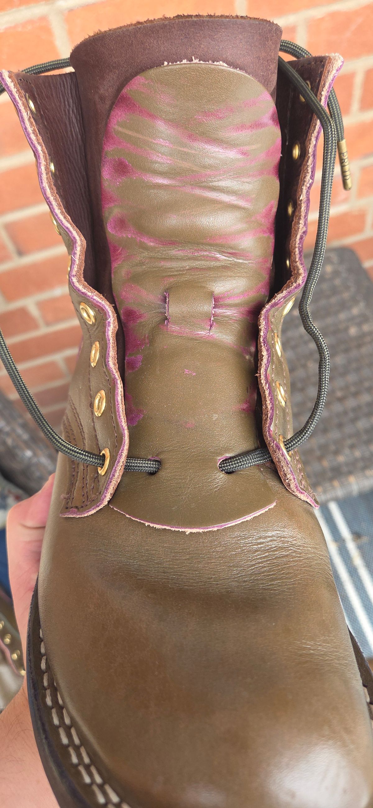 Photo by AckAttack6710 on February 15, 2026 of the Nicks MTO in Wickett & Craig "Barney" Purple Overdyed Olive.