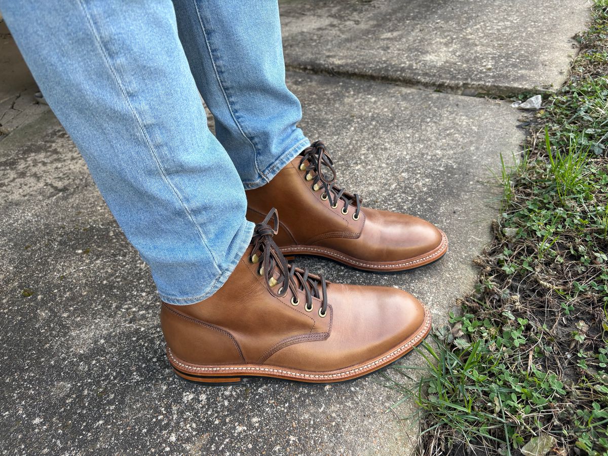 Photo by troystring on March 21, 2025 of the Grant Stone Diesel Boot in Horween Natural Chromexcel.