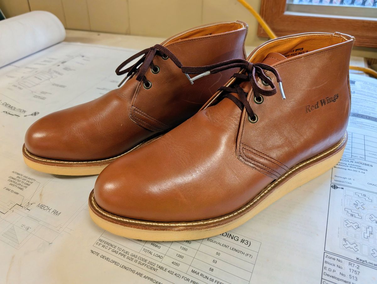Photo by BootsInBK on March 31, 2026 of the Red Wing 595 Traction Tred Work Chukka in Red Wing /S.B. Foot Brown Norseman.