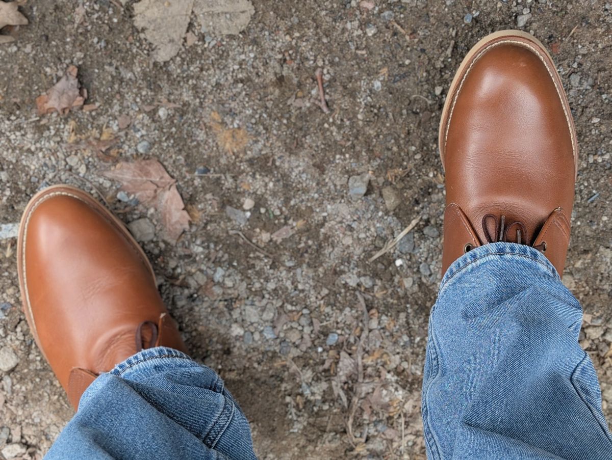 Photo by BootsInBK on April 1, 2026 of the Red Wing 595 Traction Tred Work Chukka in Red Wing /S.B. Foot Brown Norseman.
