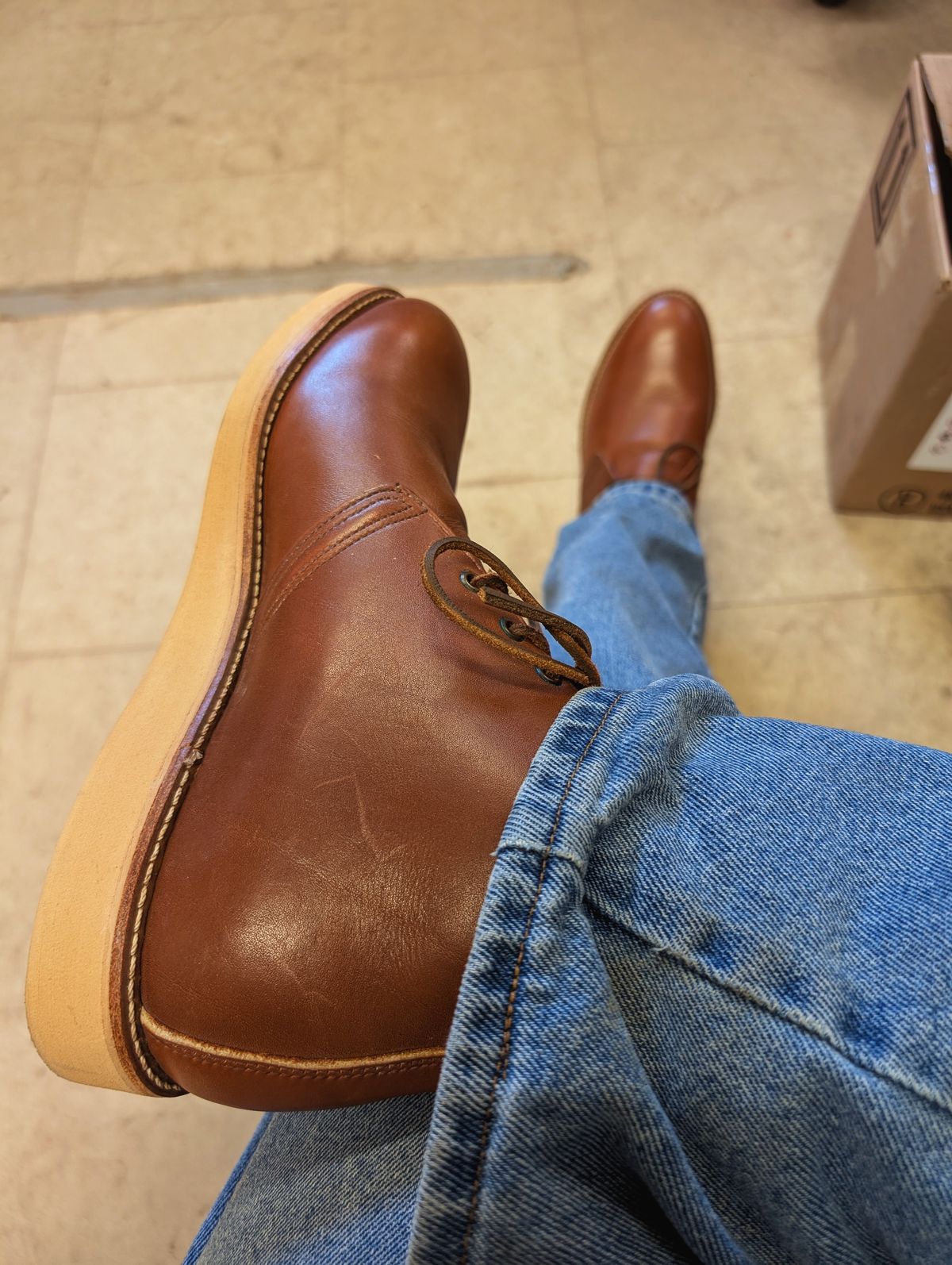 Photo by BootsInBK on April 10, 2026 of the Red Wing 595 Traction Tred Work Chukka in Red Wing /S.B. Foot Brown Norseman.