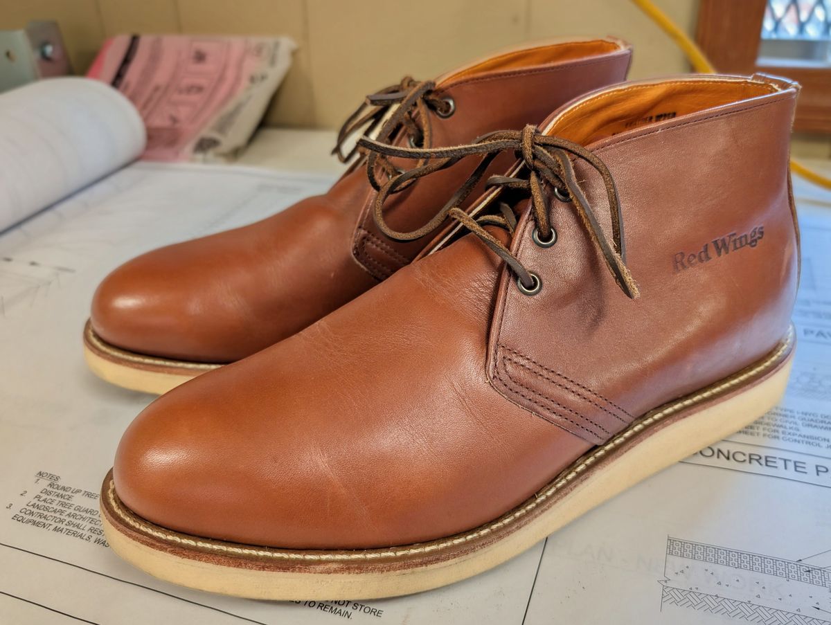 Photo by BootsInBK on April 14, 2026 of the Red Wing 595 Traction Tred Work Chukka in Red Wing /S.B. Foot Brown Norseman.