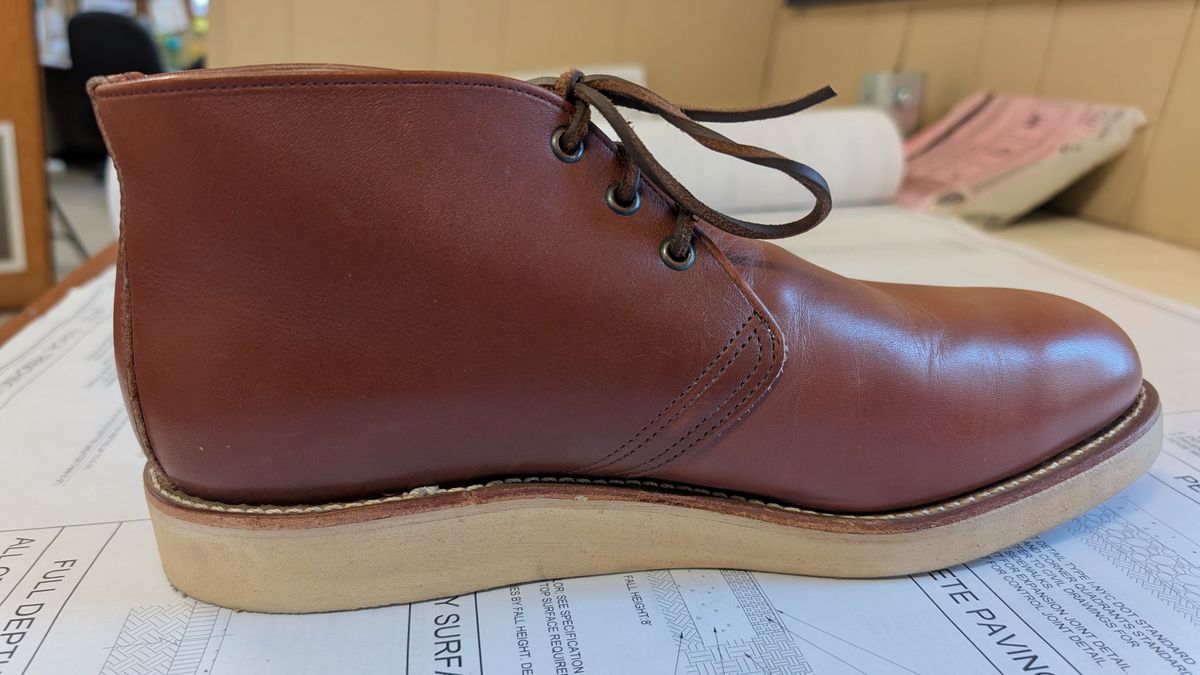 Photo by BootsInBK on April 14, 2026 of the Red Wing 595 Traction Tred Work Chukka in Red Wing /S.B. Foot Brown Norseman.