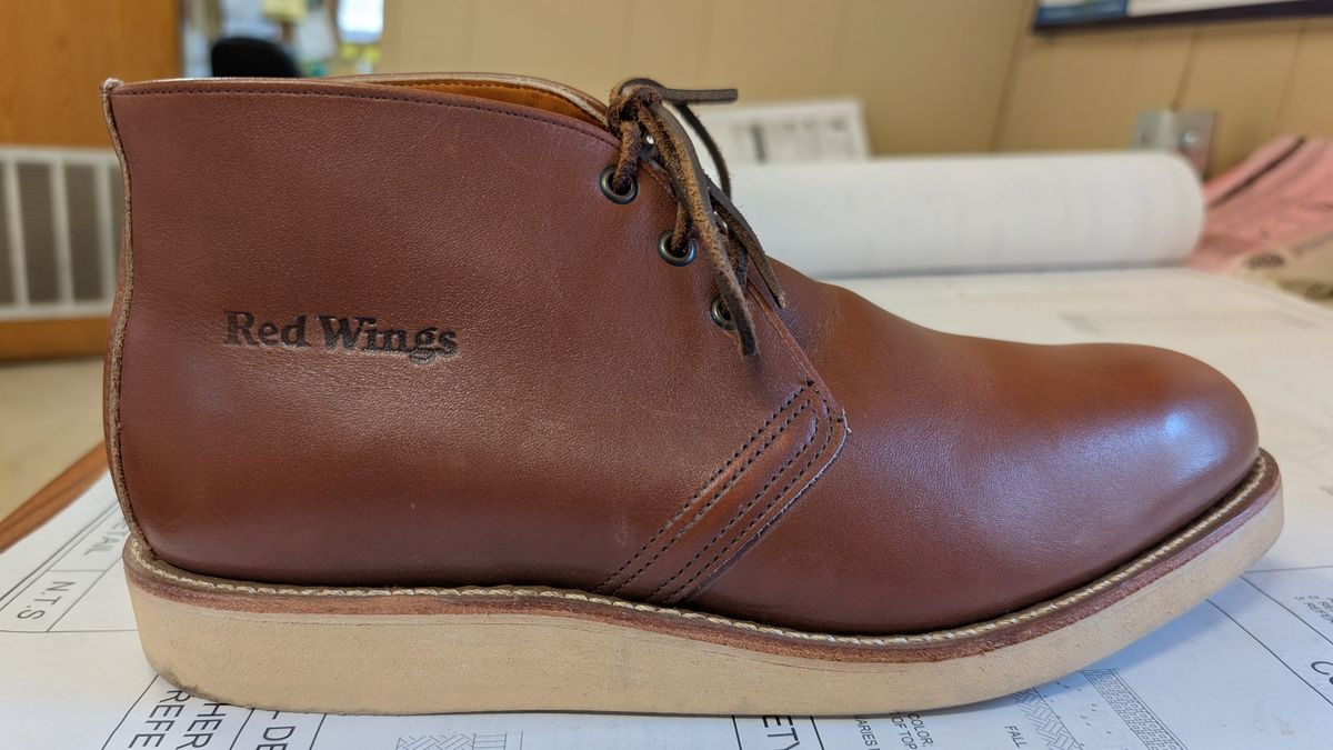 Photo by BootsInBK on April 14, 2026 of the Red Wing 595 Traction Tred Work Chukka in Red Wing /S.B. Foot Brown Norseman.