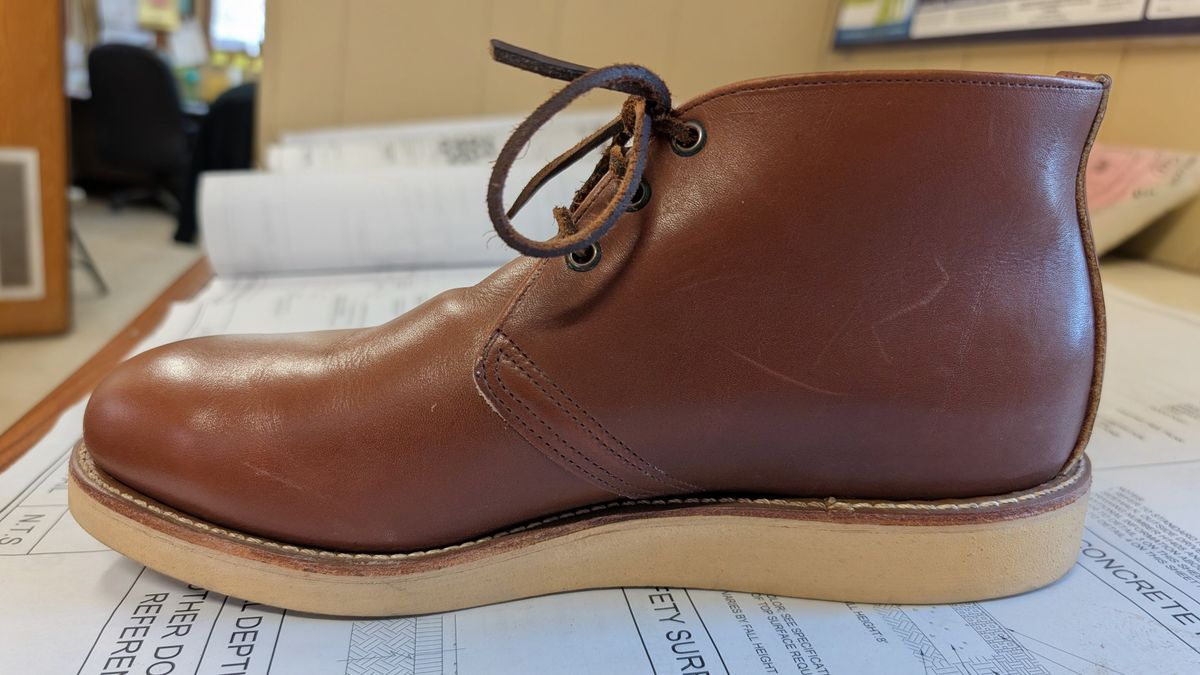 Photo by BootsInBK on April 14, 2026 of the Red Wing 595 Traction Tred Work Chukka in Red Wing /S.B. Foot Brown Norseman.