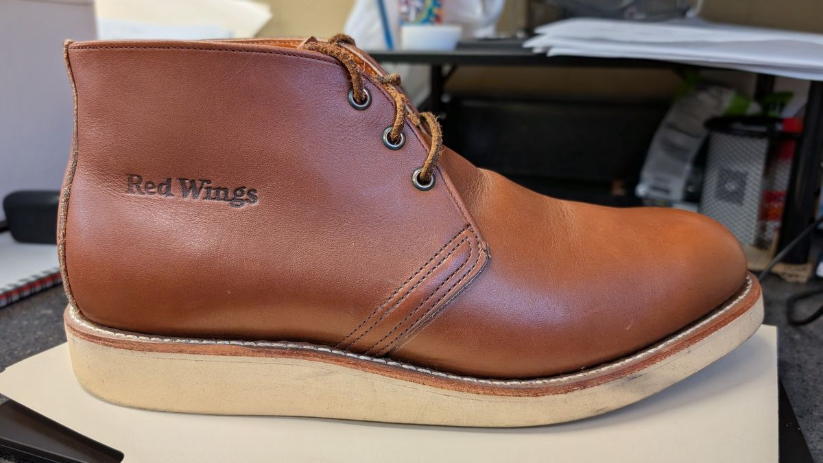 Photo by BootsInBK on June 17, 2026 of the Red Wing 595 Traction Tred Work Chukka in Red Wing /S.B. Foot Brown Norseman.