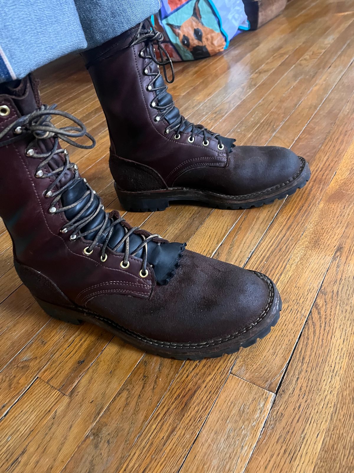 Photo by prichardson on November 26, 2024 of the Frank's Boots Ground Pounder in Walnut Roughout Work Leather.