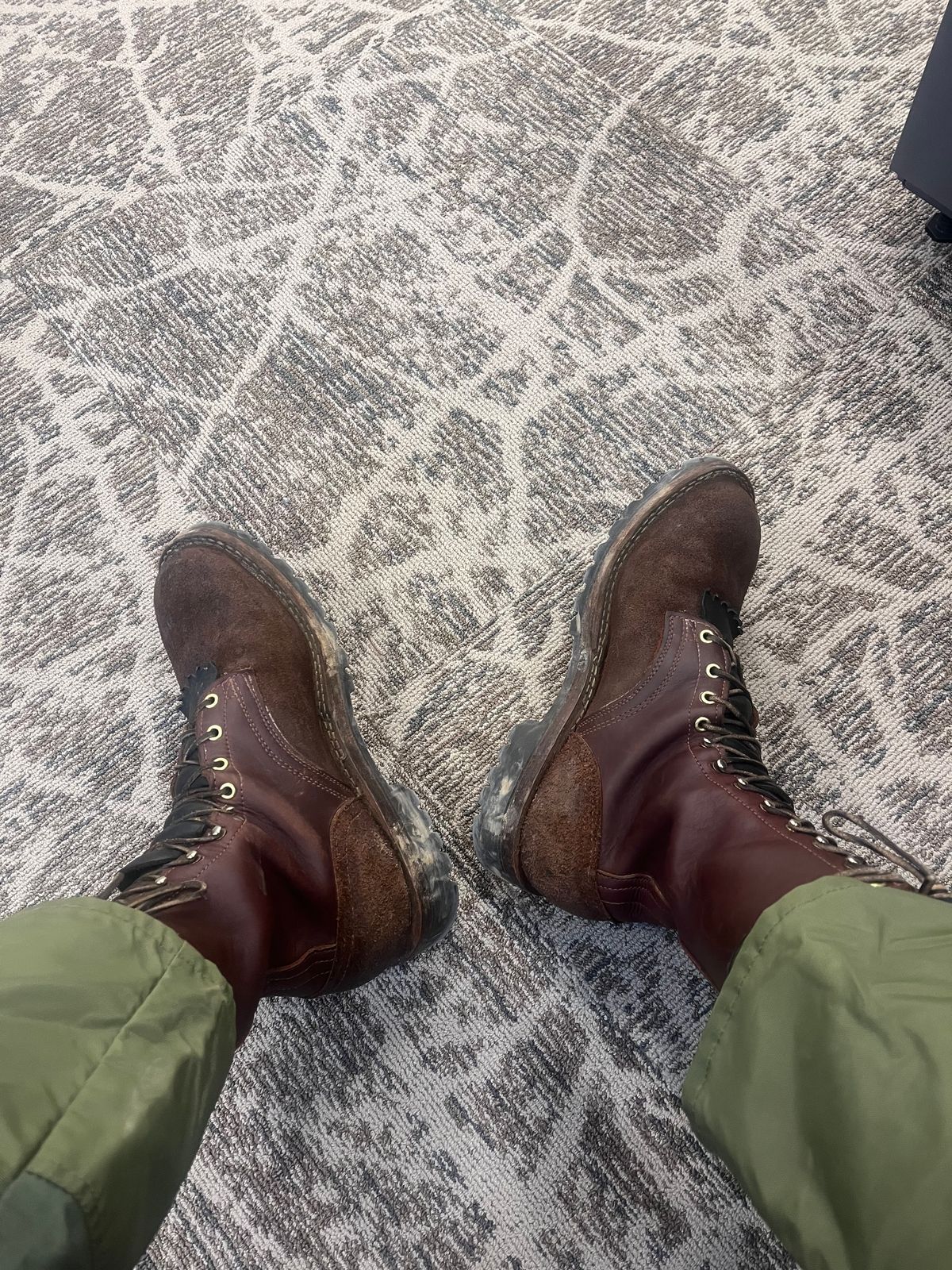 Photo by prichardson on December 4, 2024 of the Frank's Boots Ground Pounder in Walnut Roughout Work Leather.