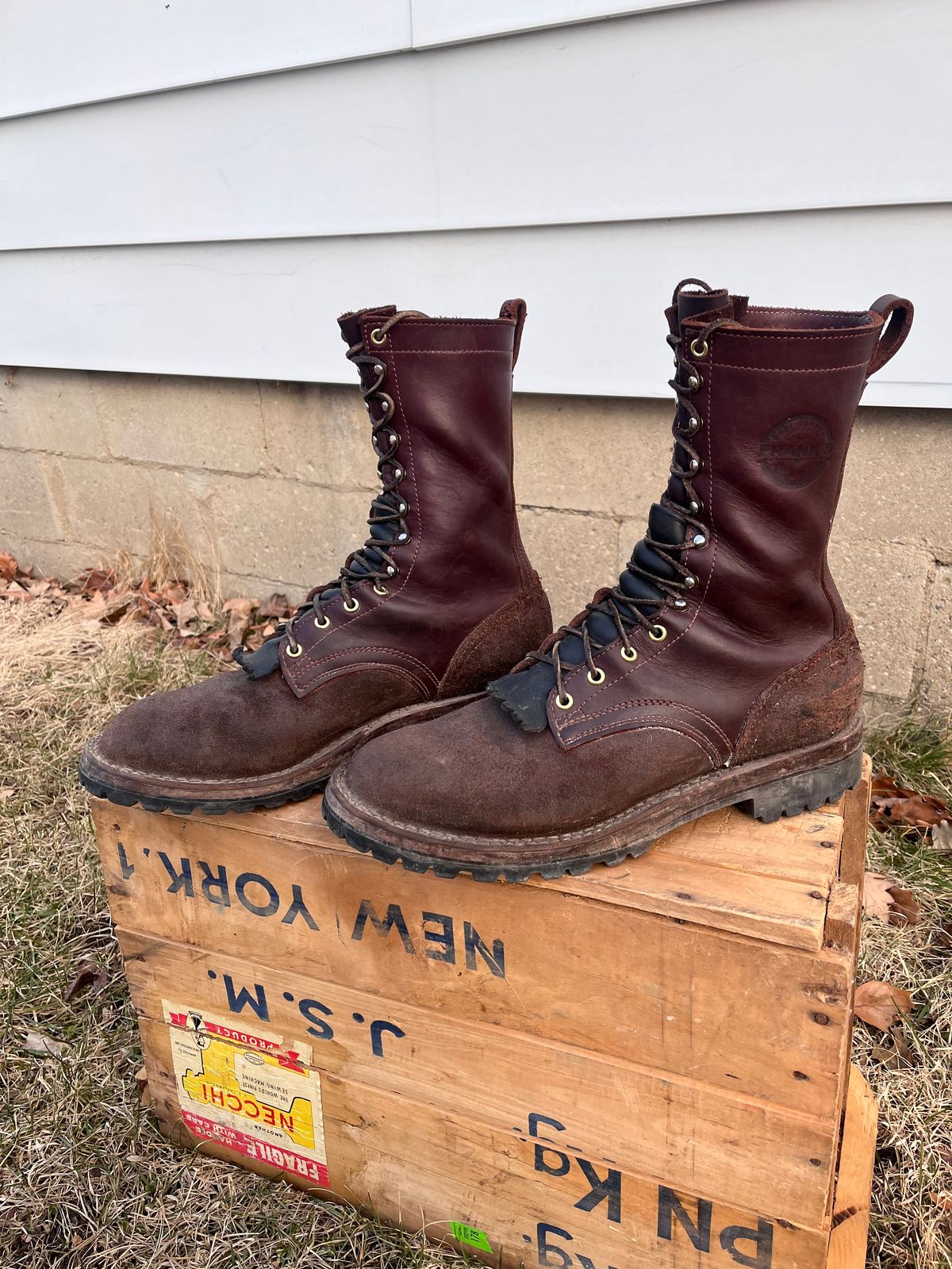 Photo by prichardson on February 9, 2025 of the Frank's Boots Ground Pounder in Walnut Roughout Work Leather.