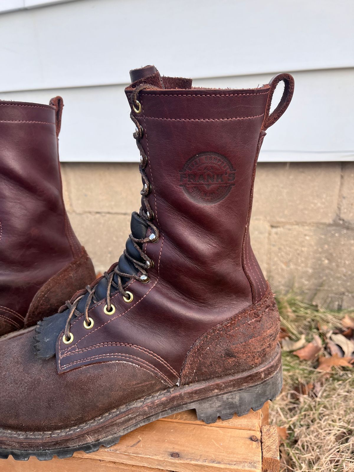 Photo by prichardson on February 9, 2025 of the Frank's Boots Ground Pounder in Walnut Roughout Work Leather.