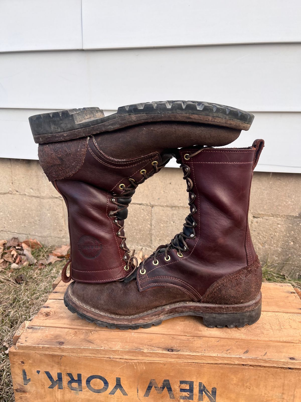 Photo by prichardson on February 9, 2025 of the Frank's Boots Ground Pounder in Walnut Roughout Work Leather.