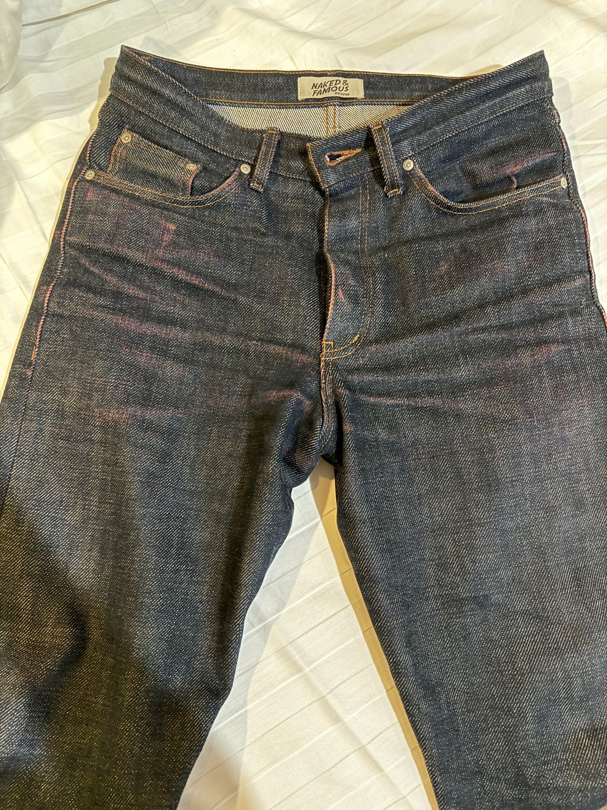 Photo by selvedgepet on April 2, 2025 of the Naked And Famous Denim Elephant 13 in 21 Oz Red Core Selvedge.