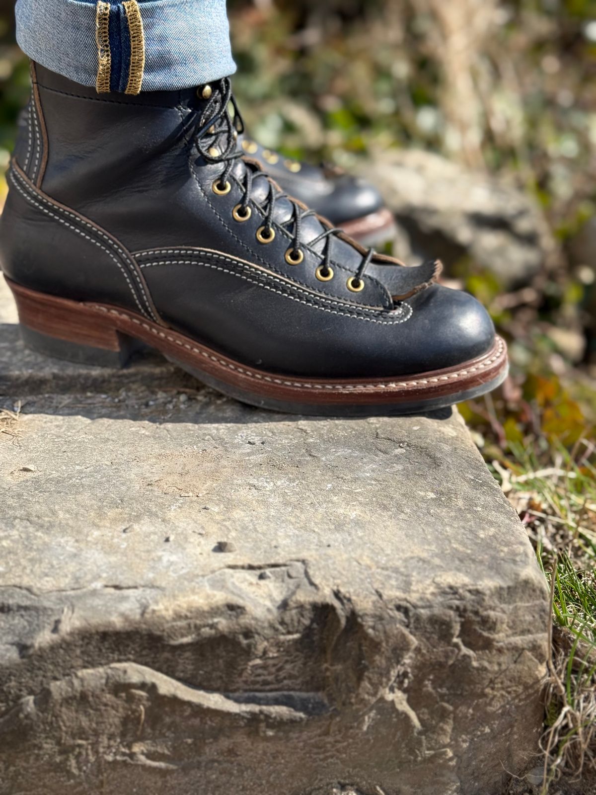 Photo by Miimo on March 8, 2025 of the John Lofgren Donkey Puncher Boots in Horween Black Chromexcel.