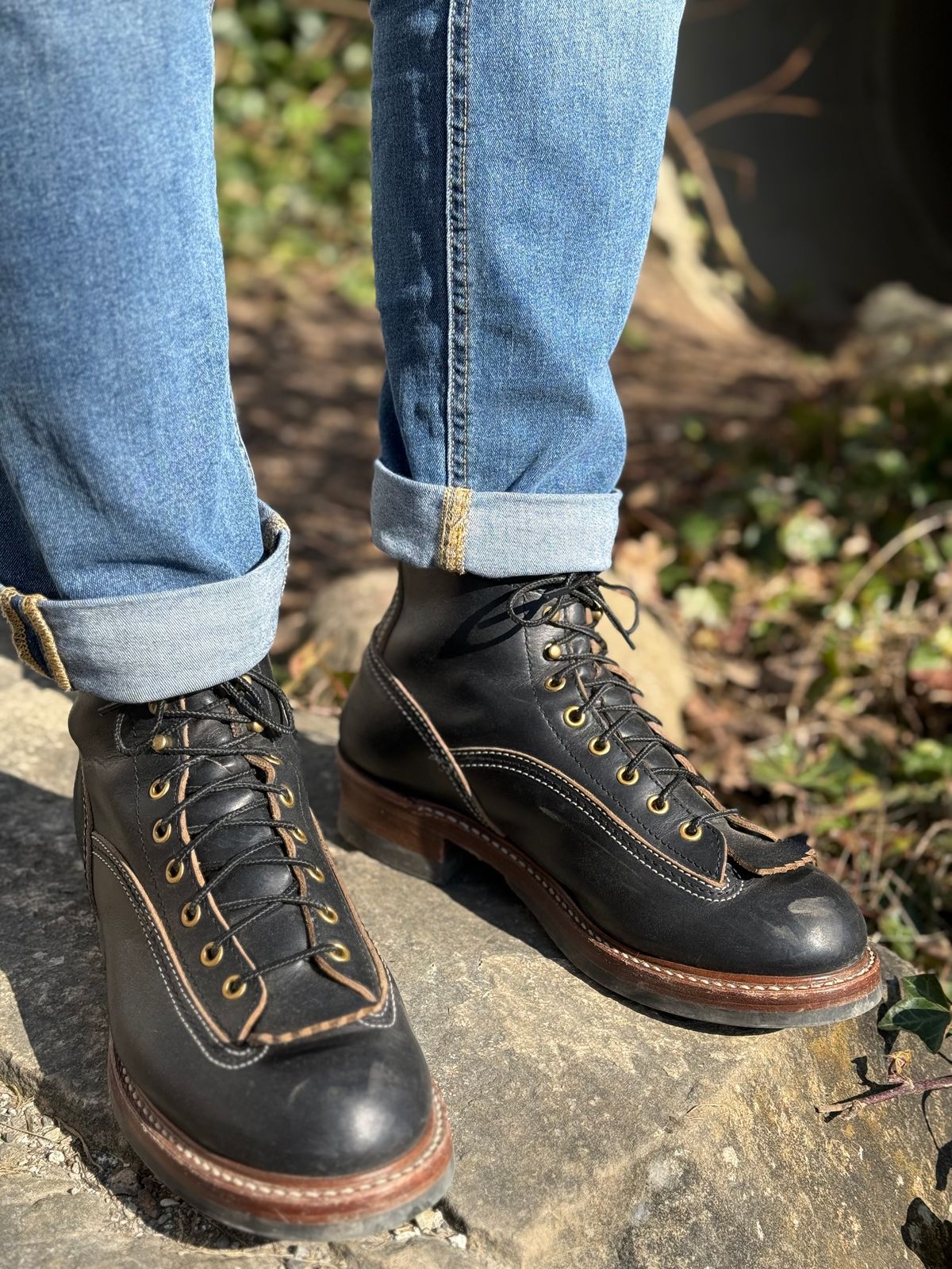 Photo by Miimo on March 8, 2025 of the John Lofgren Donkey Puncher Boots in Horween Black Chromexcel.