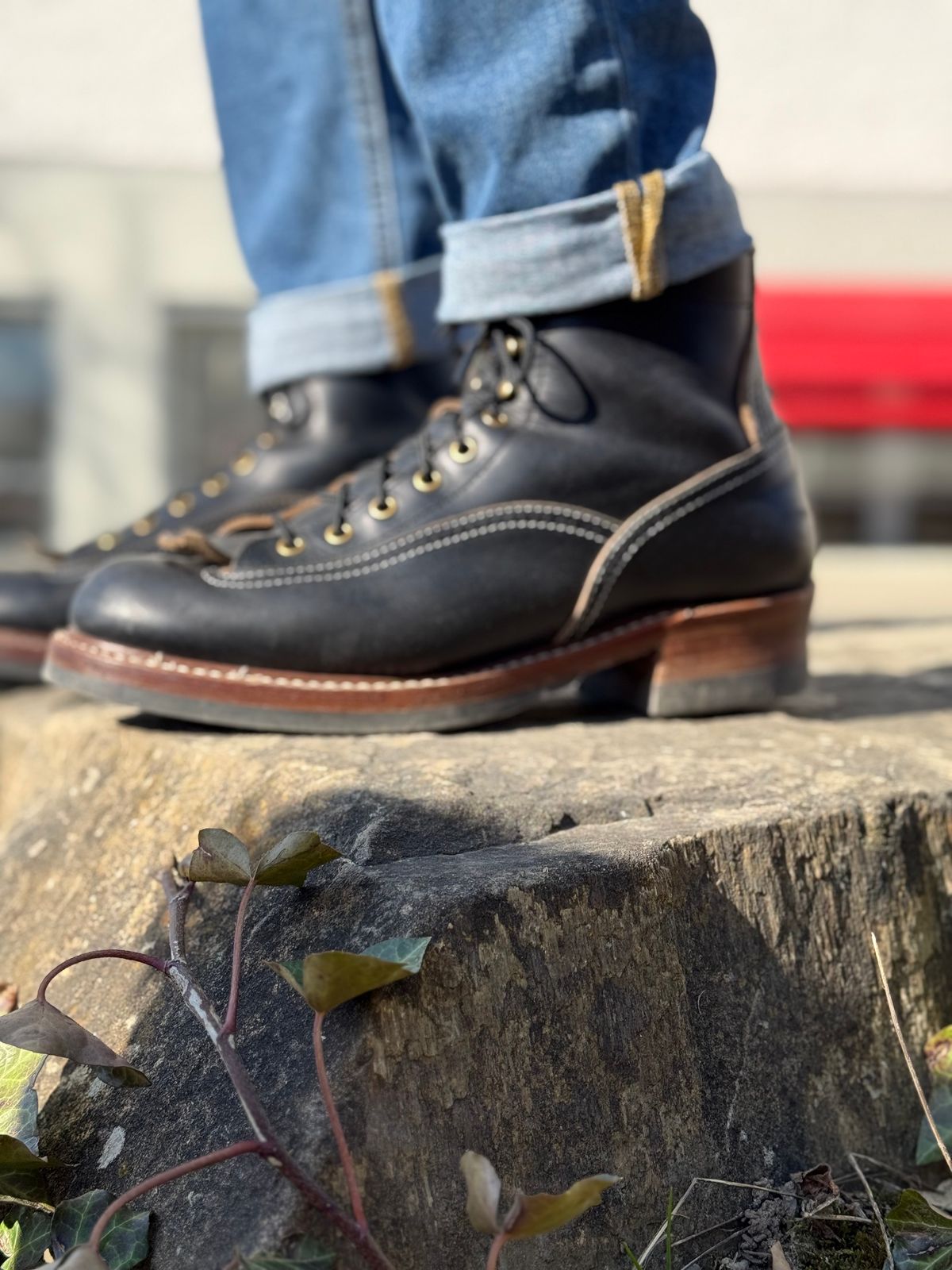Photo by Miimo on March 8, 2025 of the John Lofgren Donkey Puncher Boots in Horween Black Chromexcel.
