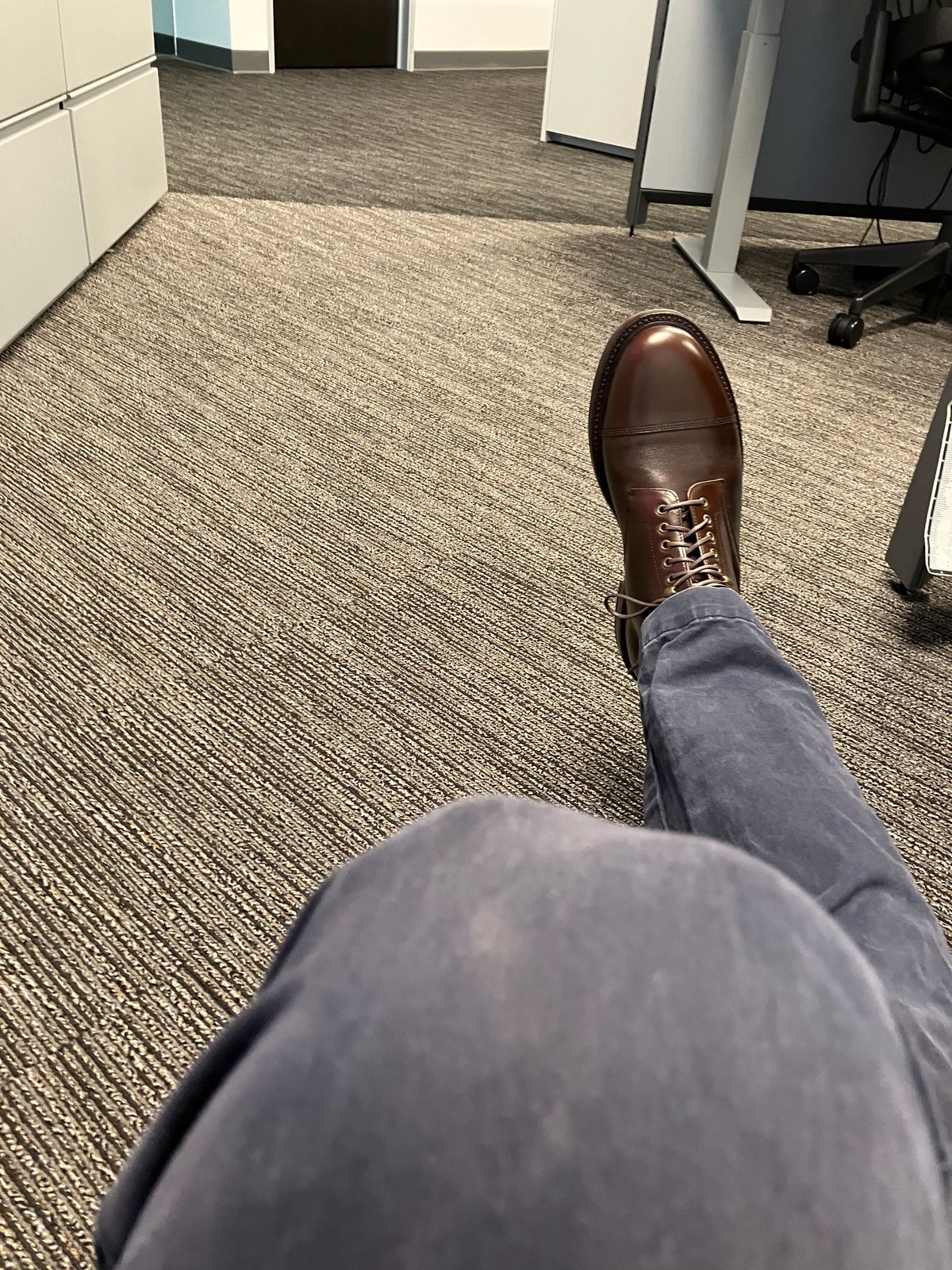 Photo by huntx4 on October 1, 2024 of the Grant Stone Cap Toe Boot in Horween Crimson Chromexcel.
