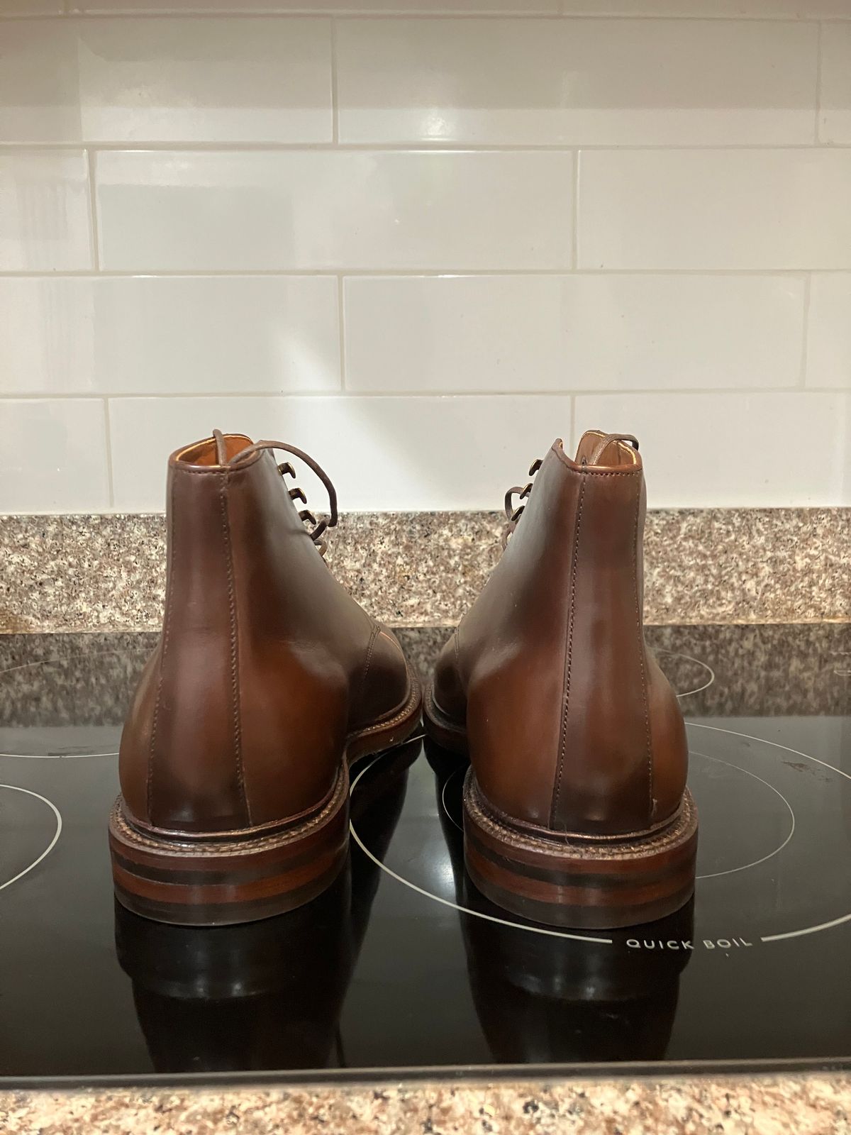 Photo by huntx4 on October 1, 2024 of the Grant Stone Cap Toe Boot in Horween Crimson Chromexcel.