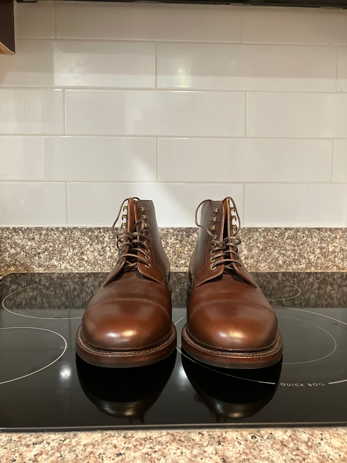 Photo by huntx4 on October 1, 2024 of the Grant Stone Cap Toe Boot in Horween Crimson Chromexcel.