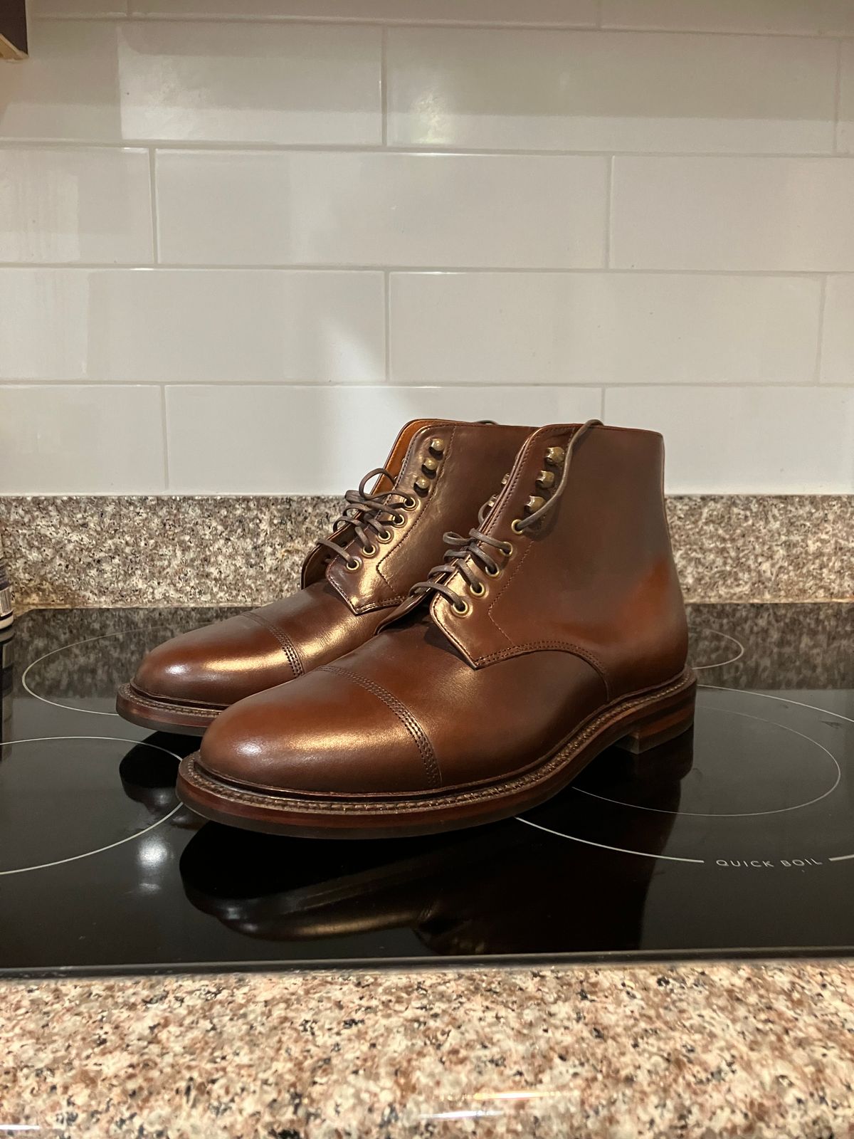 Photo by huntx4 on October 1, 2024 of the Grant Stone Cap Toe Boot in Horween Crimson Chromexcel.