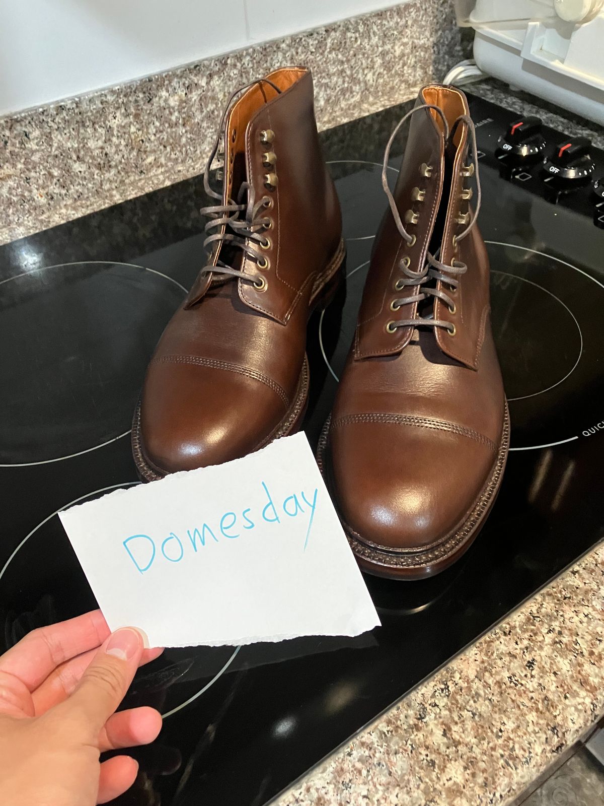 Photo by huntx4 on October 1, 2024 of the Grant Stone Cap Toe Boot in Horween Crimson Chromexcel.