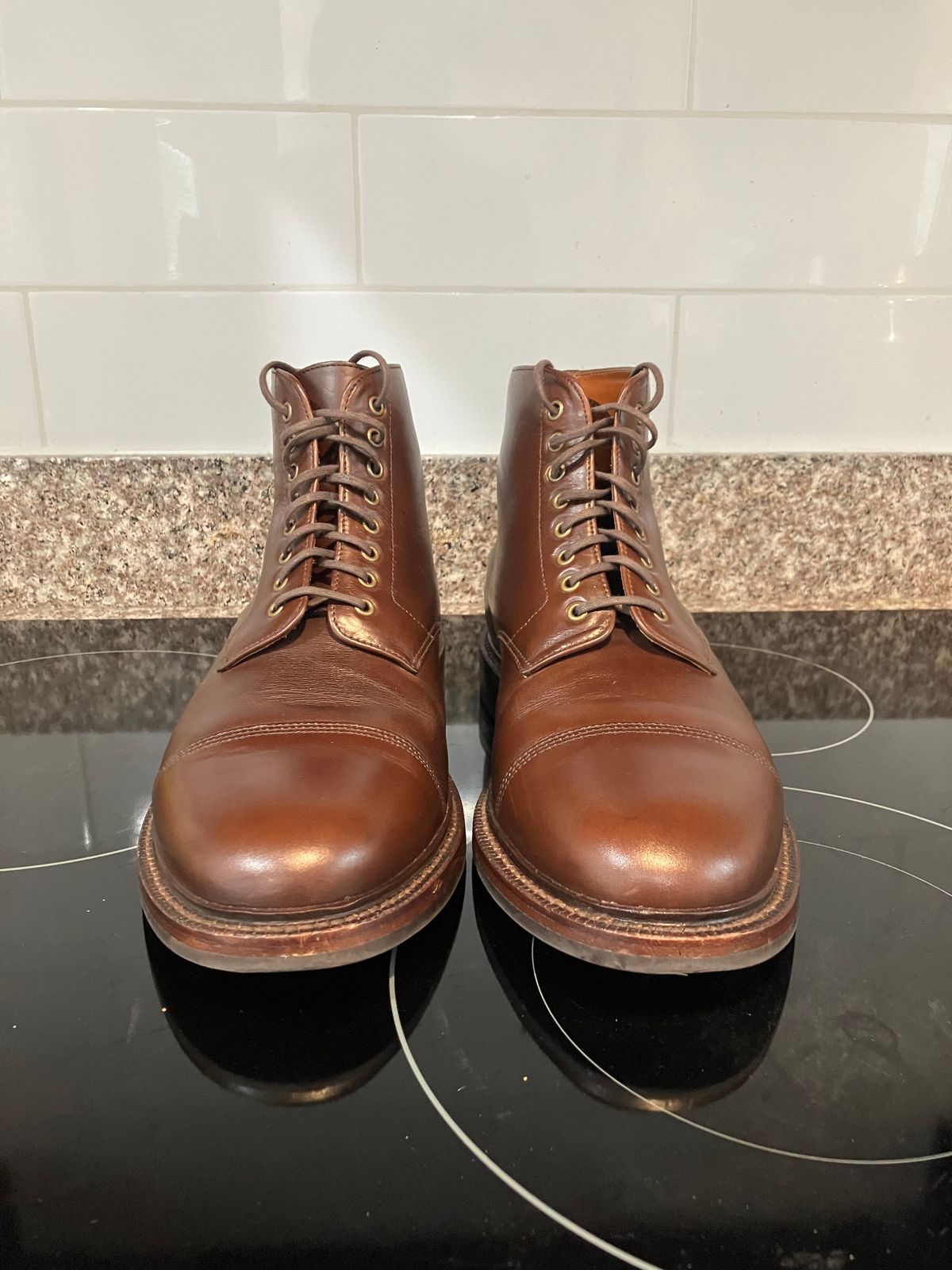 Photo by huntx4 on November 1, 2024 of the Grant Stone Cap Toe Boot in Horween Crimson Chromexcel.