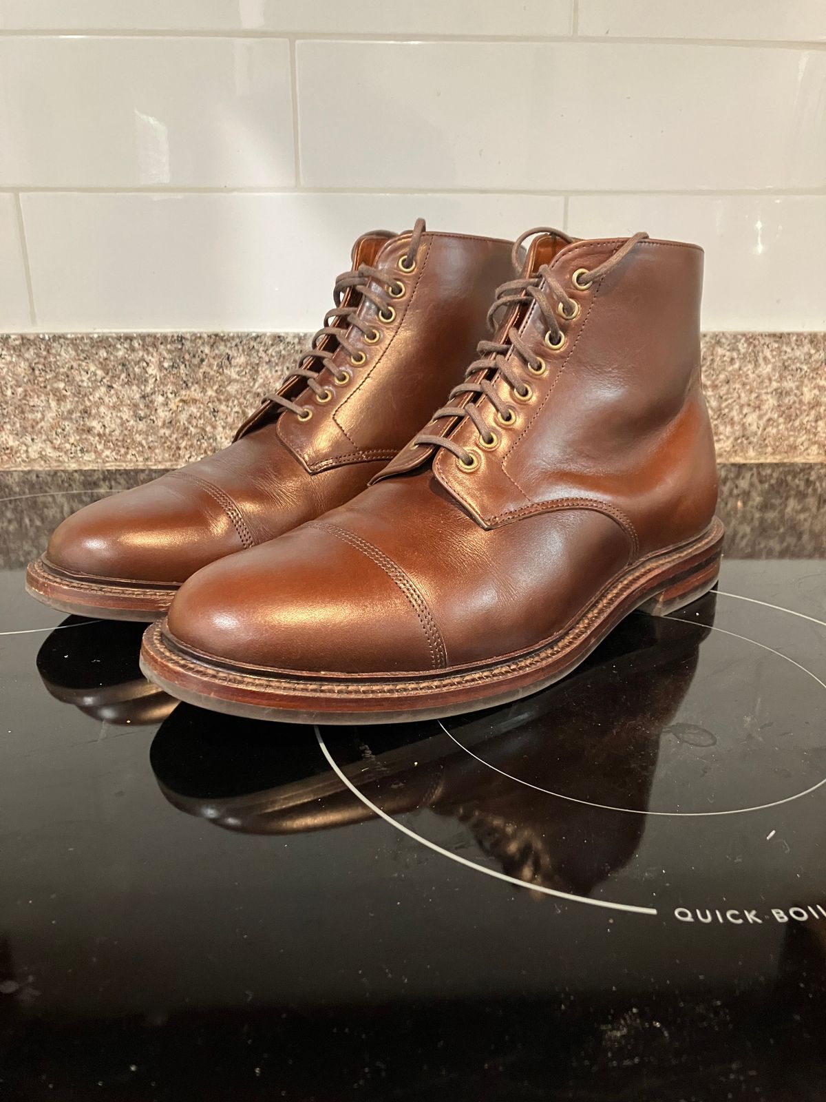 Photo by huntx4 on November 1, 2024 of the Grant Stone Cap Toe Boot in Horween Crimson Chromexcel.