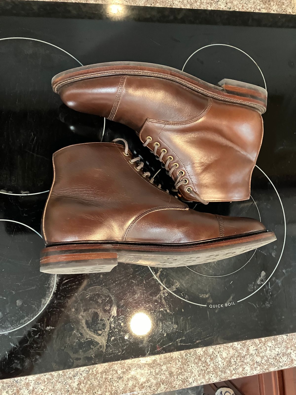 Photo by huntx4 on November 1, 2024 of the Grant Stone Cap Toe Boot in Horween Crimson Chromexcel.