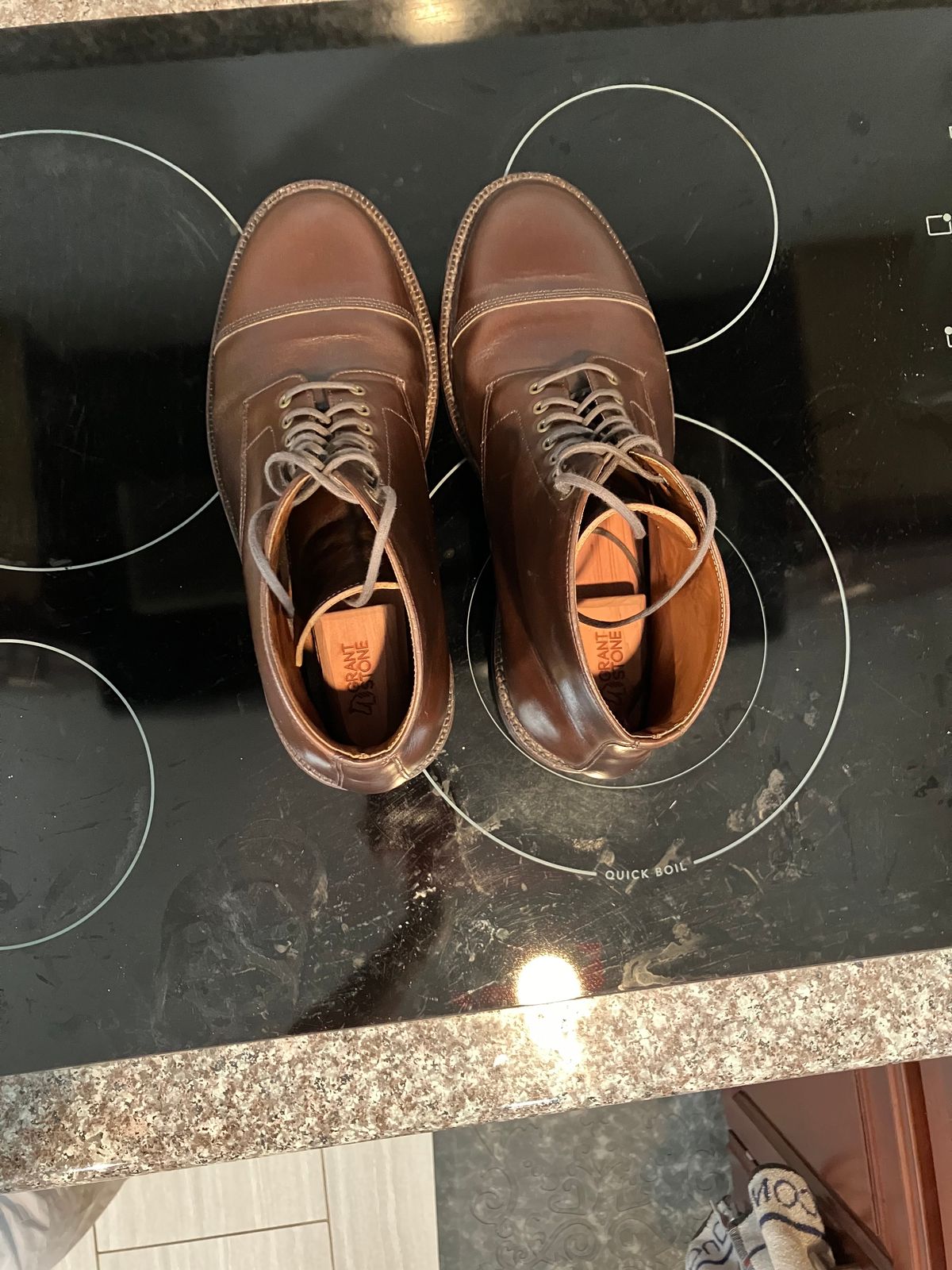 Photo by huntx4 on November 1, 2024 of the Grant Stone Cap Toe Boot in Horween Crimson Chromexcel.