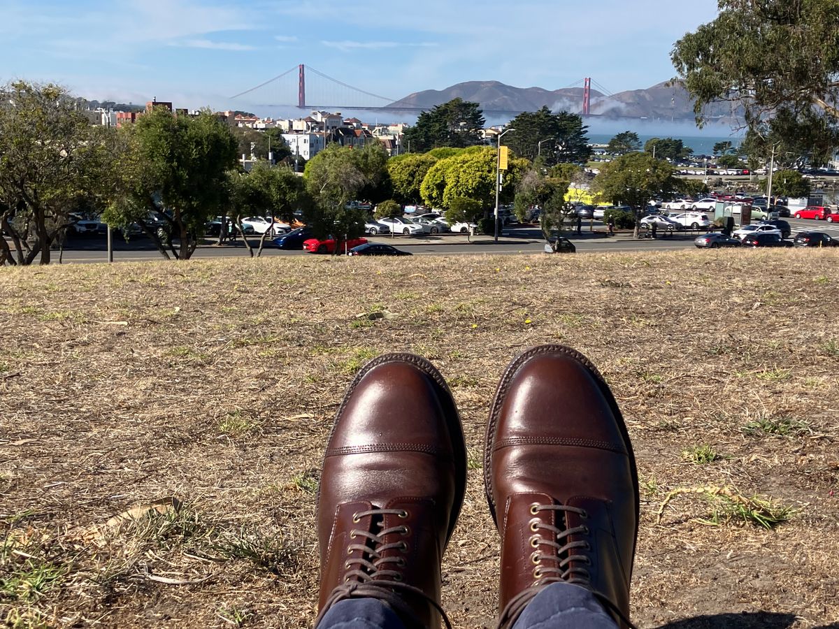 Photo by huntx4 on December 1, 2024 of the Grant Stone Cap Toe Boot in Horween Crimson Chromexcel.