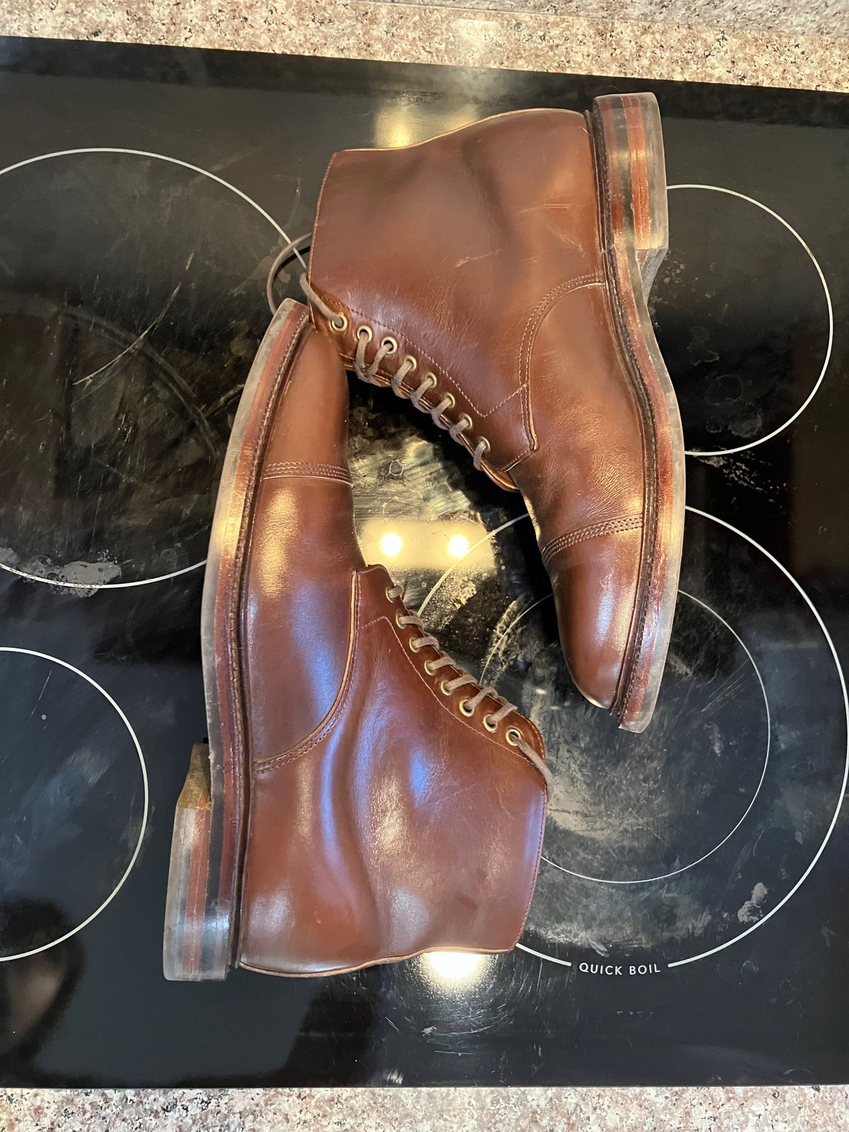 Photo by huntx4 on December 1, 2024 of the Grant Stone Cap Toe Boot in Horween Crimson Chromexcel.