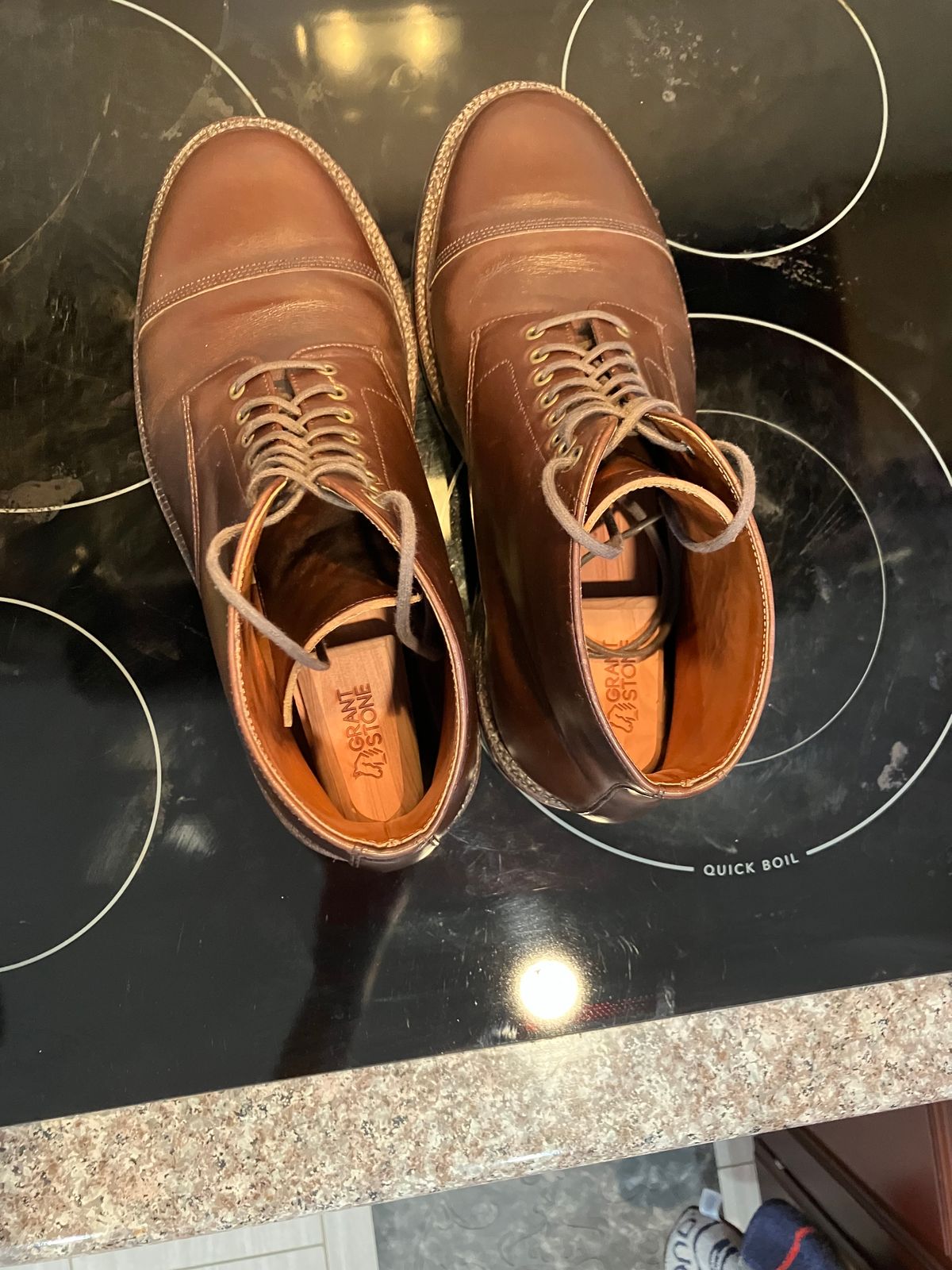 Photo by huntx4 on December 1, 2024 of the Grant Stone Cap Toe Boot in Horween Crimson Chromexcel.