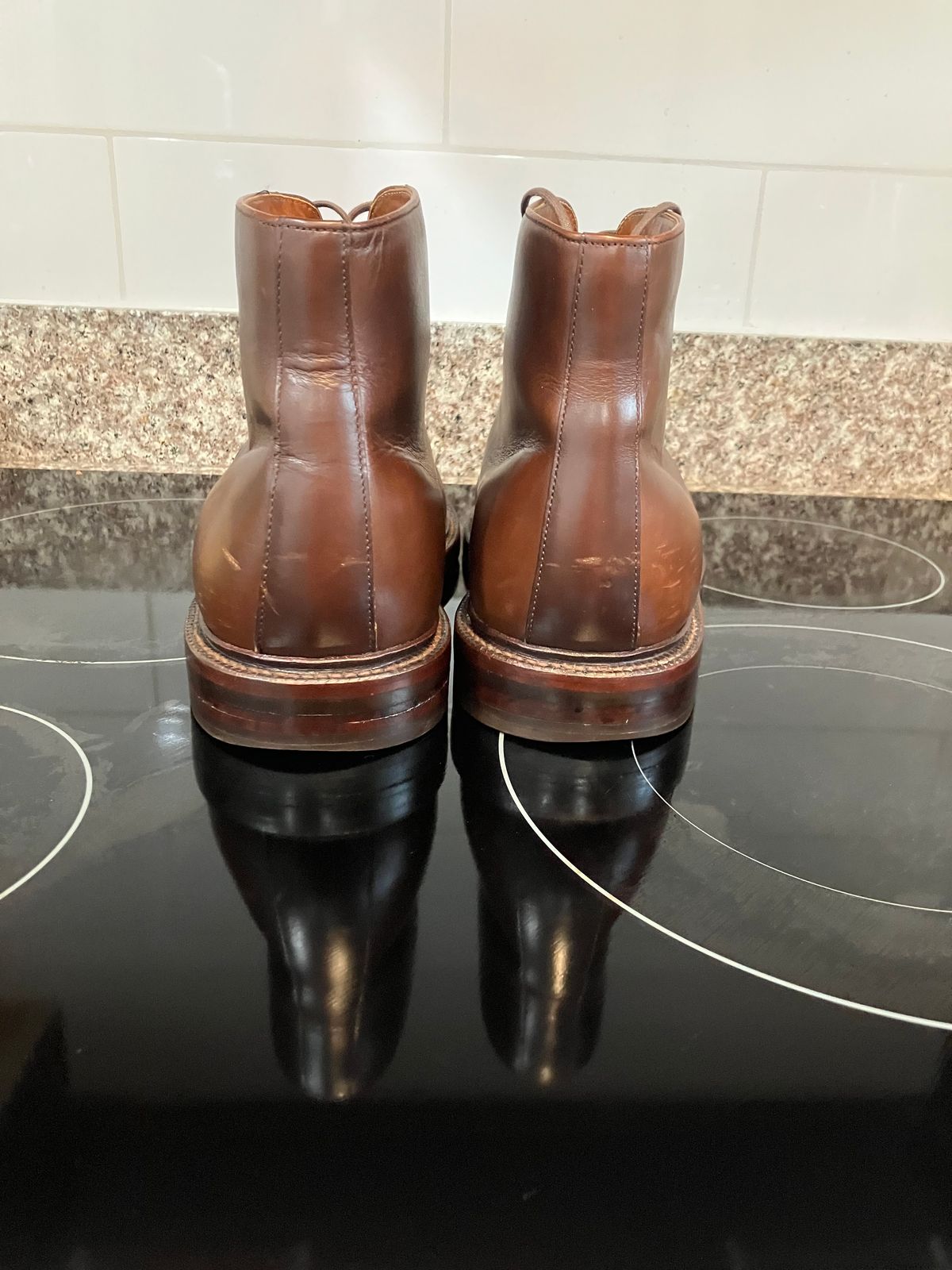 Photo by huntx4 on January 1, 2025 of the Grant Stone Cap Toe Boot in Horween Crimson Chromexcel.