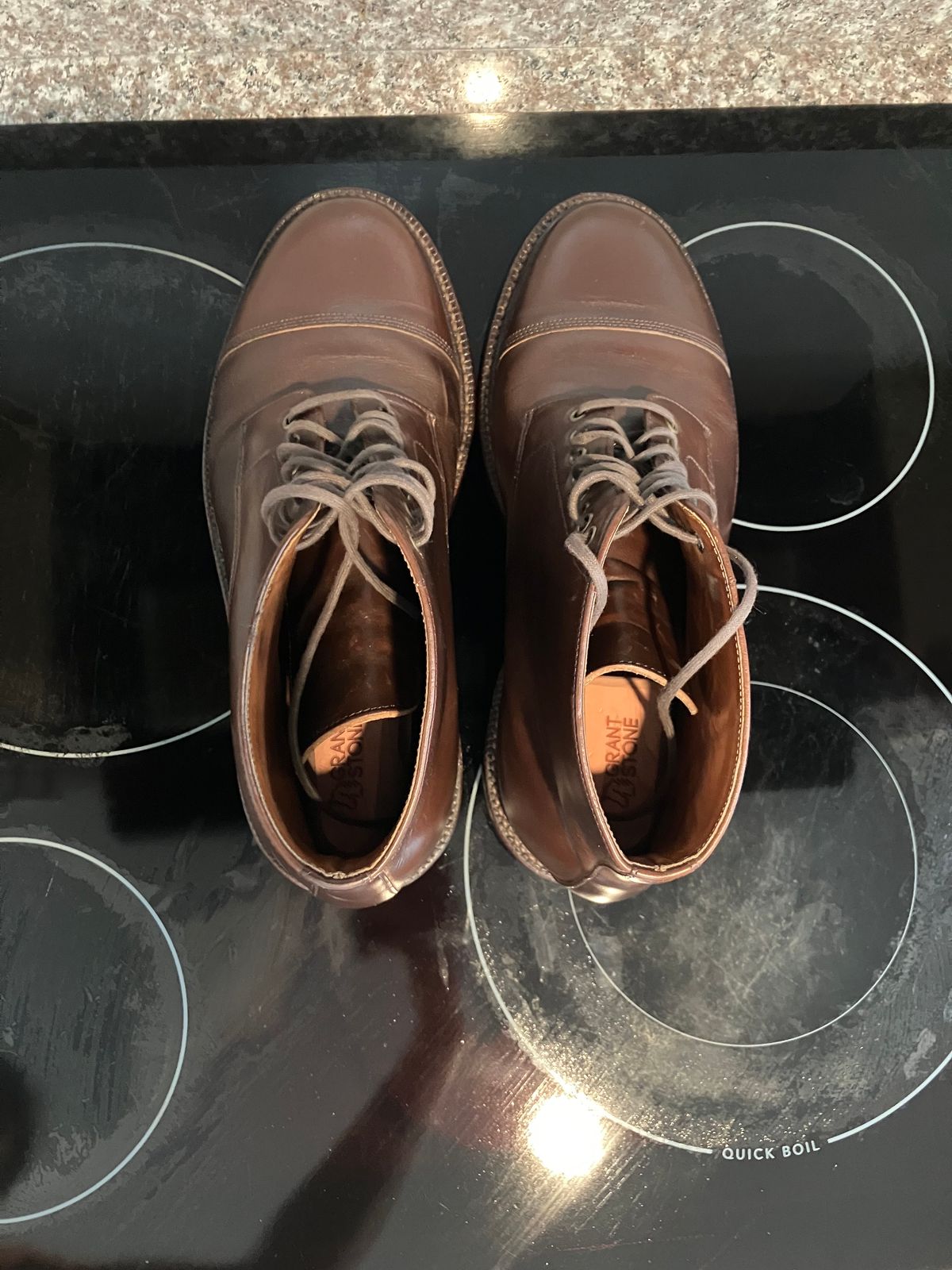 Photo by huntx4 on January 1, 2025 of the Grant Stone Cap Toe Boot in Horween Crimson Chromexcel.