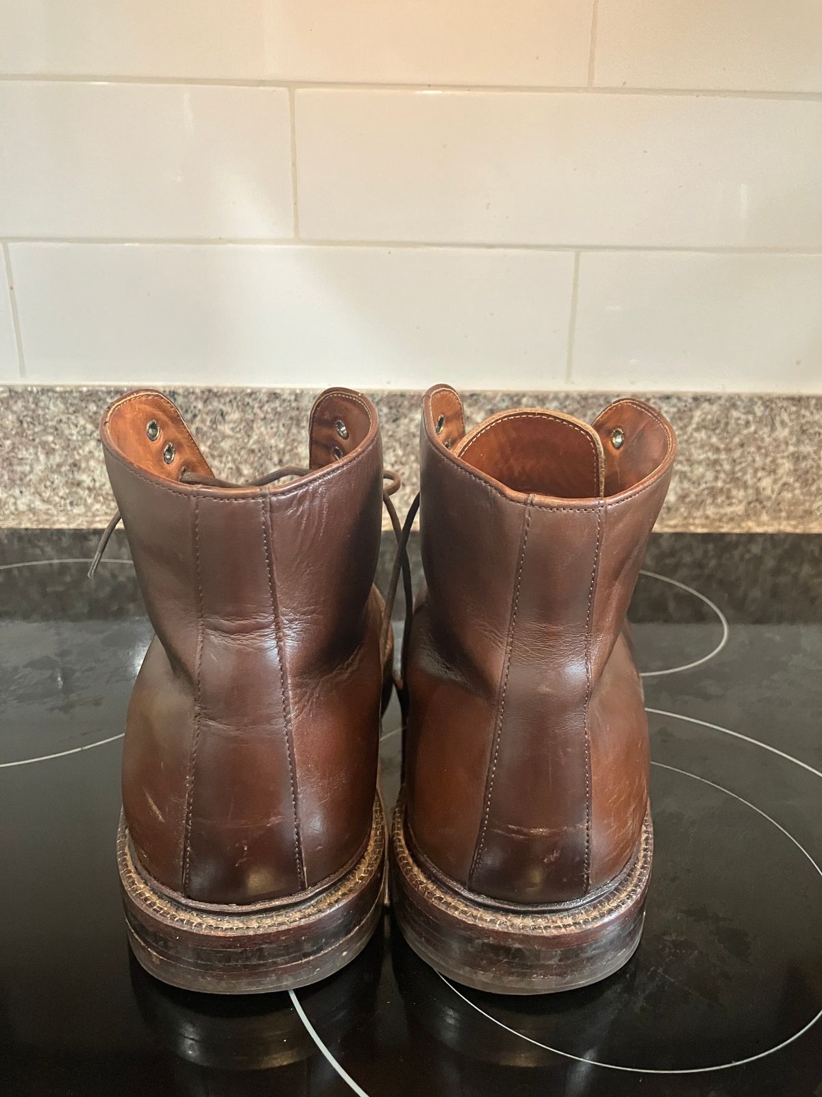 Photo by huntx4 on March 1, 2025 of the Grant Stone Cap Toe Boot in Horween Crimson Chromexcel.