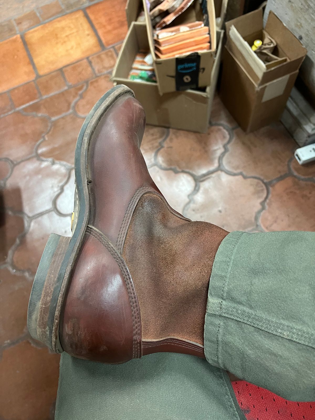 Photo by bootsnfloors on August 13, 2025 of the White's Westbale in Seidel Red Dog Oil Tan & Seidel Red Dog Oil Tan Roughout.