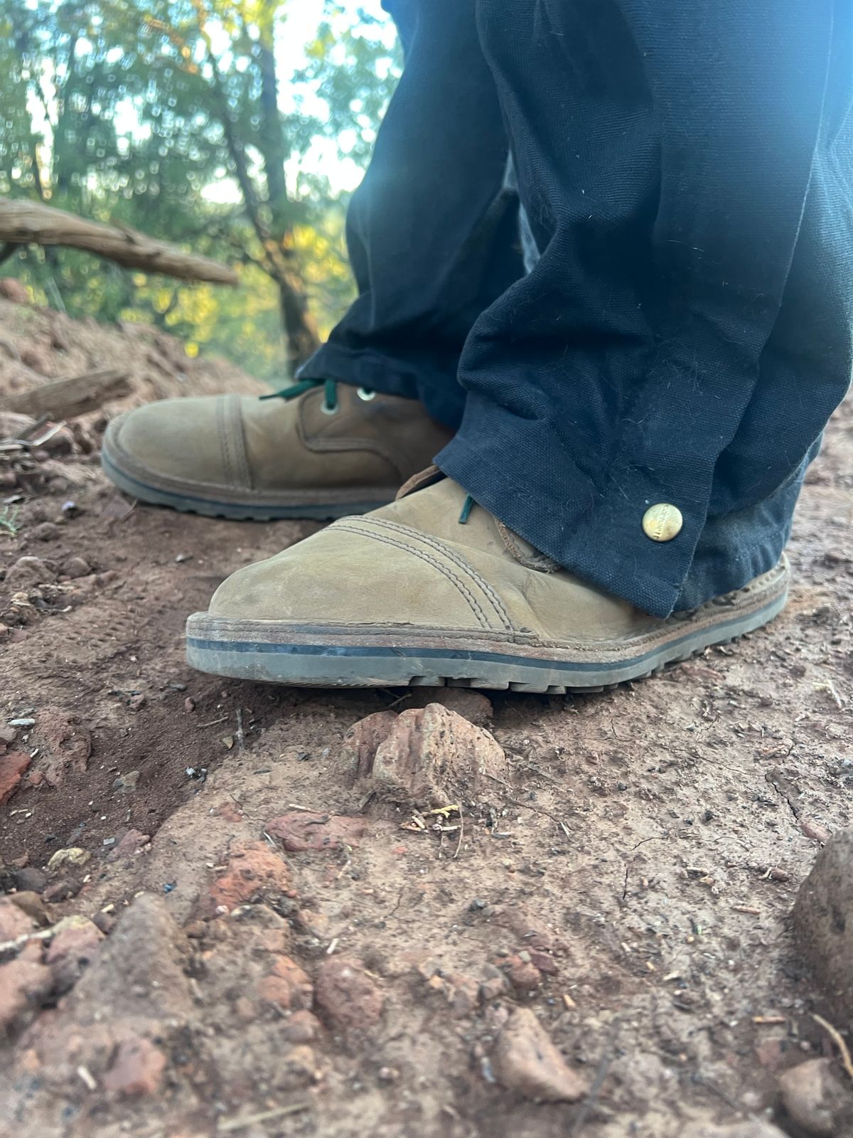Photo by bootsnfloors on August 17, 2025 of the Jim Green African Trooper Barefoot in Fudge Crazy Horse.
