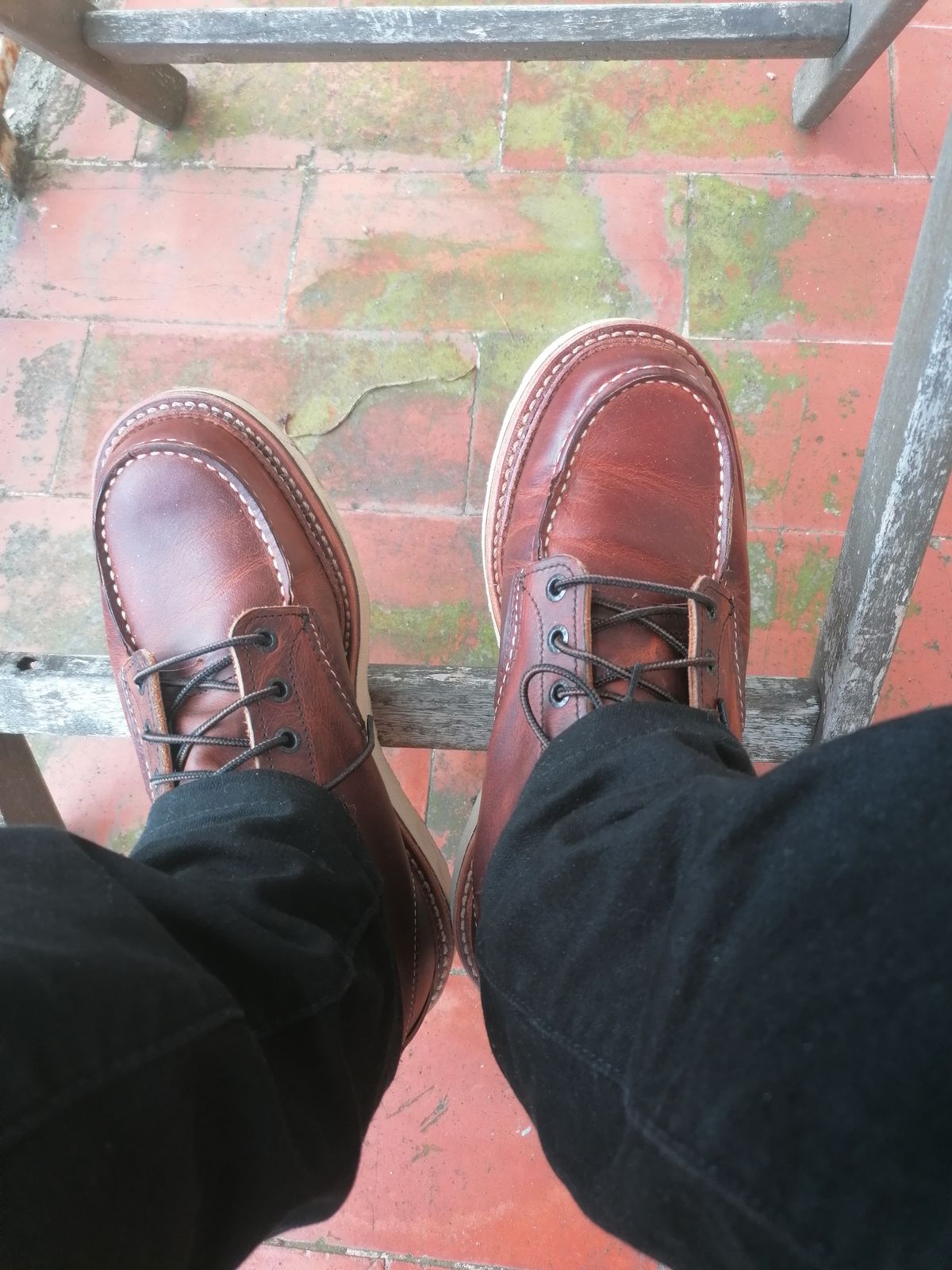 Photo by AmbBarba on July 7, 2025 of the Red Wing 1907 Classic Moc Toe Cooper Rough Tough Leather in Brown Oiled.