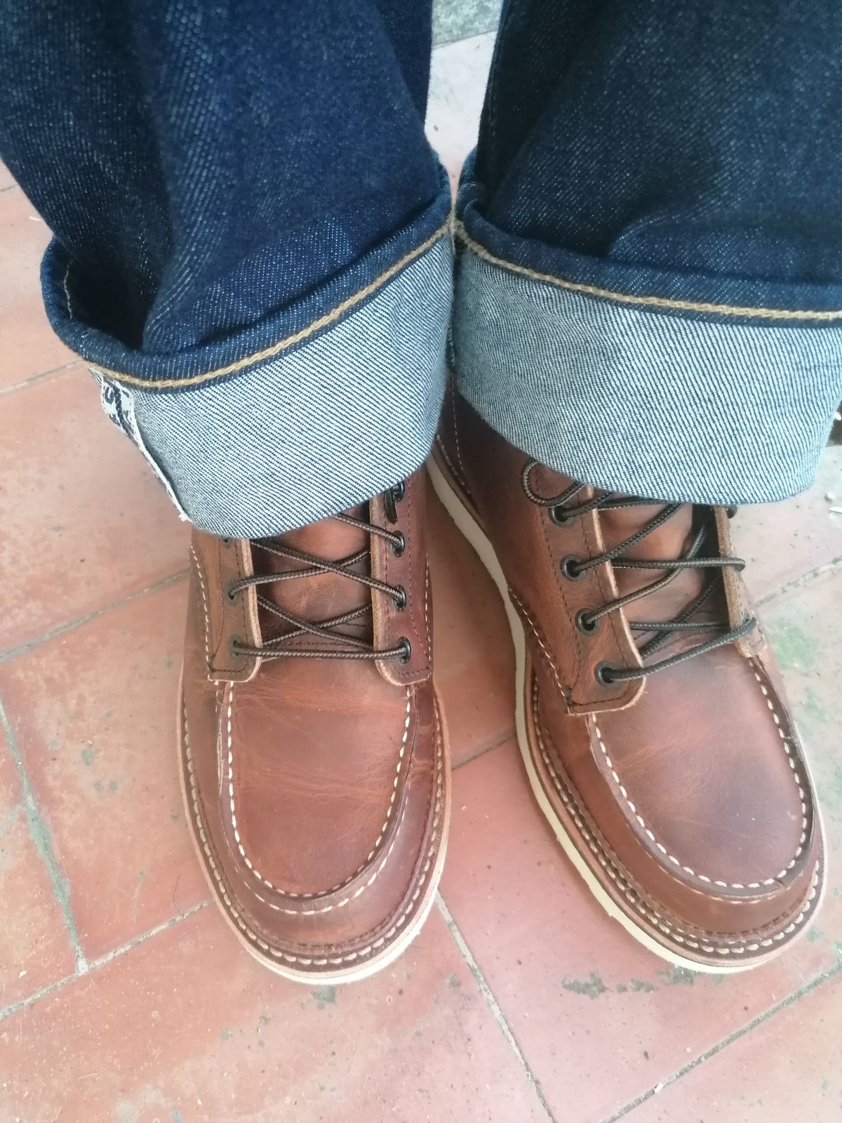 Photo by AmbBarba on June 20, 2025 of the Red Wing 1907 Classic Moc Toe Cooper Rough Tough Leather in Brown Oiled.
