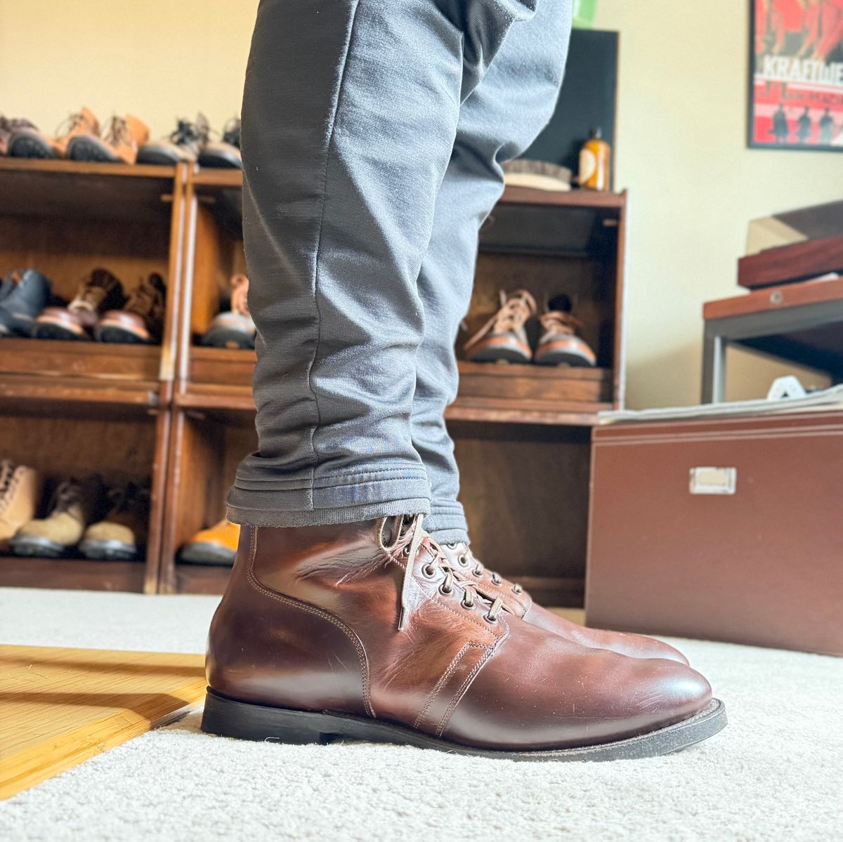 Photo by moznme on April 17, 2026 of the Viberg x Himel Ammunition Boot in Comipel Brown Horsebutt.