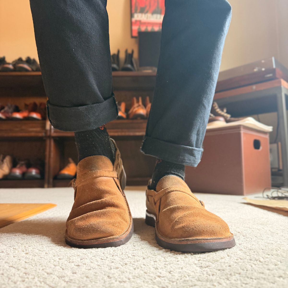 Photo by moznme on October 24, 2025 of the Oak Street Bootmakers Oak Street Bootmakers / Country Loafer in Horween Natural Chromexcel Roughout.