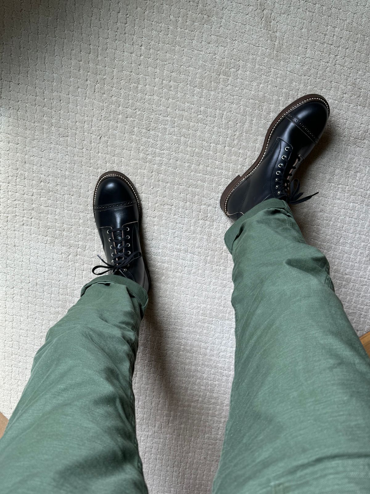 Photo by moznme on April 5, 2024 of the John Lofgren Combat Boots in Horween Black Chromexcel.