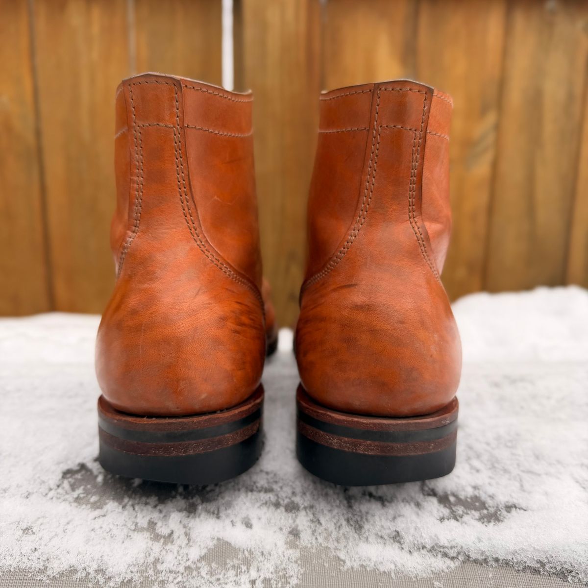Photo by moznme on January 2, 2026 of the Oldspeed MFG Service Boot 6” in Horween Russet Horsehide Strips.