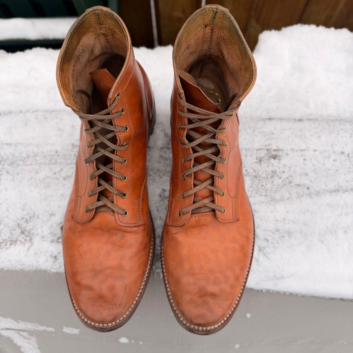 Photo by moznme on January 2, 2026 of the Oldspeed MFG Service Boot 6” in Horween Russet Horsehide Strips.