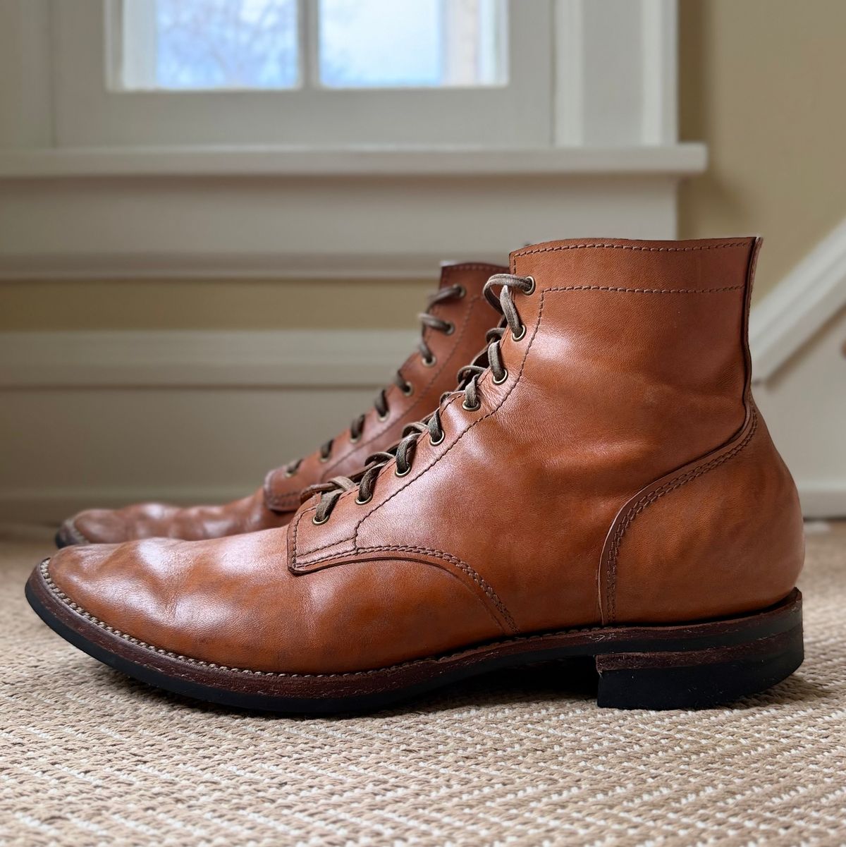 Photo by moznme on February 1, 2026 of the Oldspeed MFG Service Boot 6” in Horween Russet Horsehide Strips.