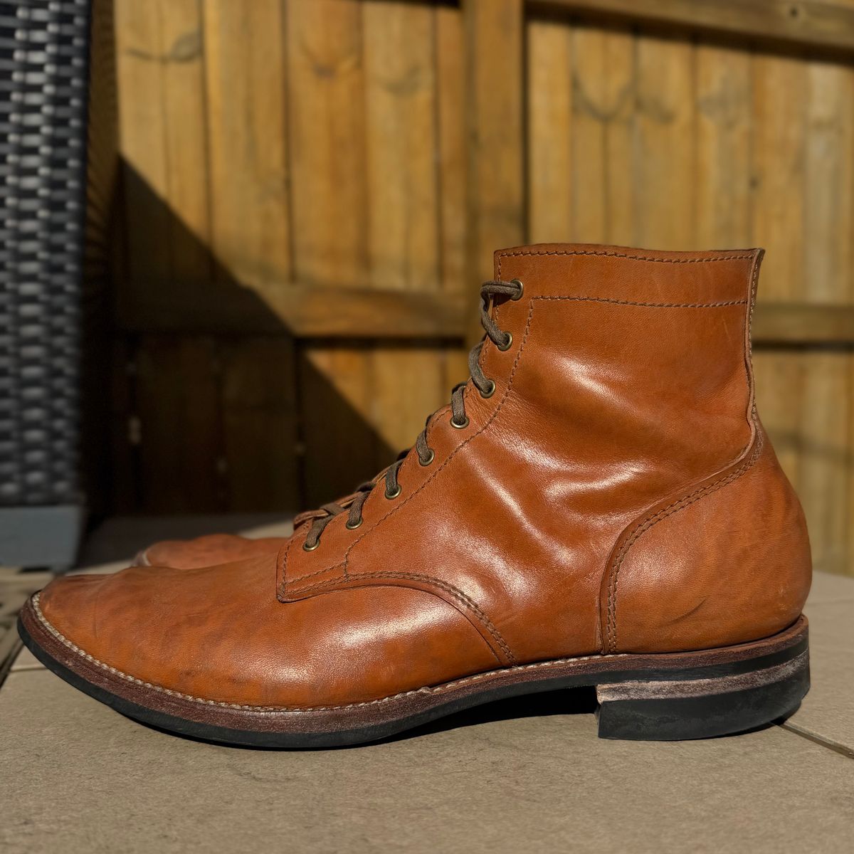 Photo by moznme on March 1, 2026 of the Oldspeed MFG Service Boot 6” in Horween Russet Horsehide Strips.
